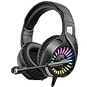 ZIUMIER Gaming Headset with Microphone, Compatible with PS4 PS5 Xbox One PC Laptop, Over-Ear Headphones with LED RGB Light, Noise Canceling Mic, 7.1