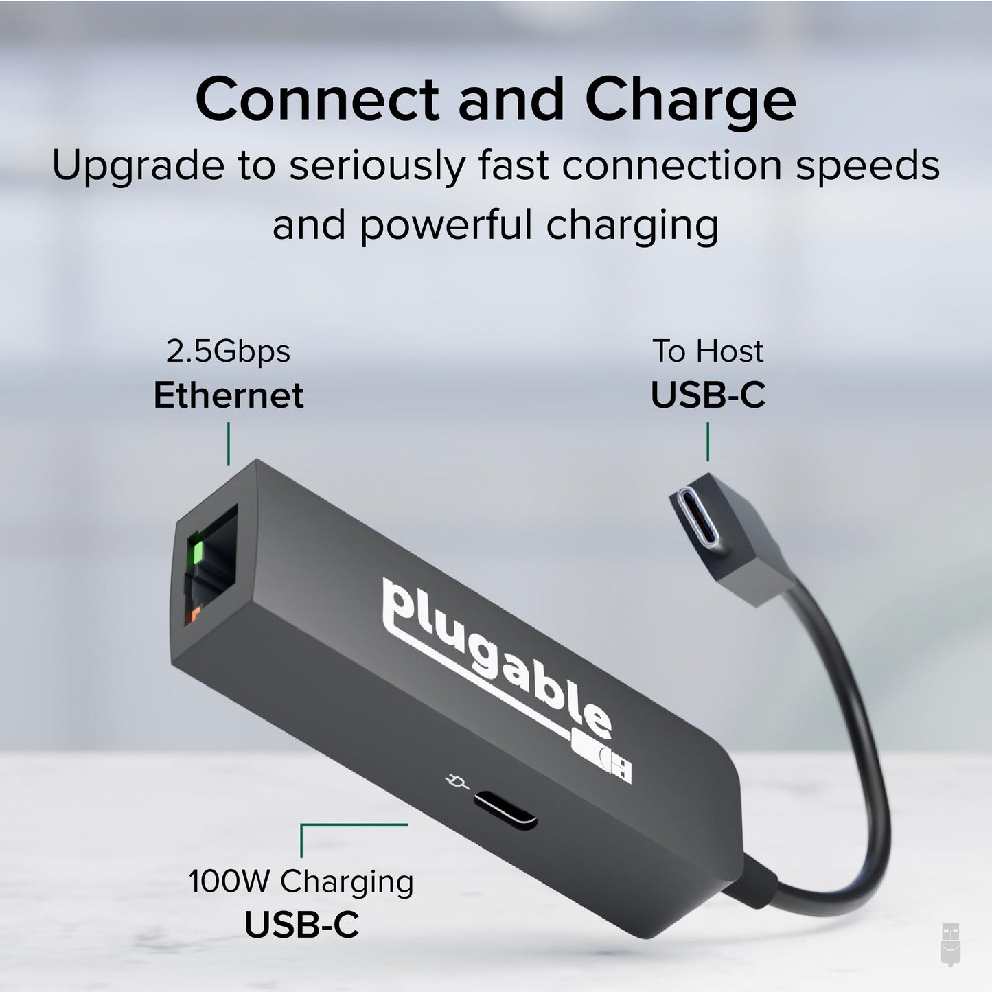 Plugable USB C to Ethernet Adapter 2.5Gb with 100W USB-C PD Charging, 2.5 Gigabit Type C USB Ethernet Adapter for Windows, MacBook, Chrome, iPad