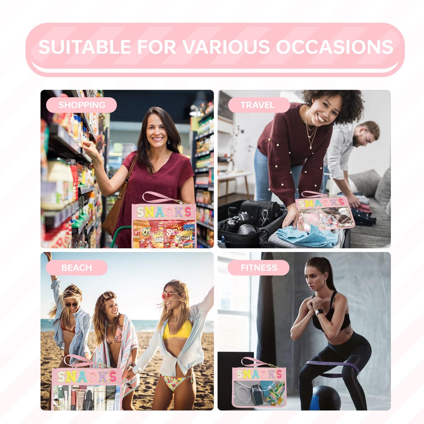 Siwara Clear Snack & Makeup Bag – Waterproof Nylon Cosmetic Pouch, Portable Glitter Travel Toiletry Organizer for Women & Girls