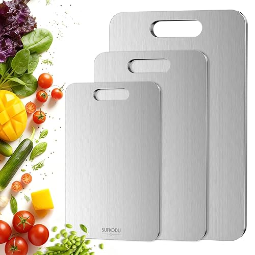 Titanium Cutting Boards Set of 3, Titanium Cutting Boards for Kitchen, 100% Double-sided titanium cutting boards,separate raw and cooked food…