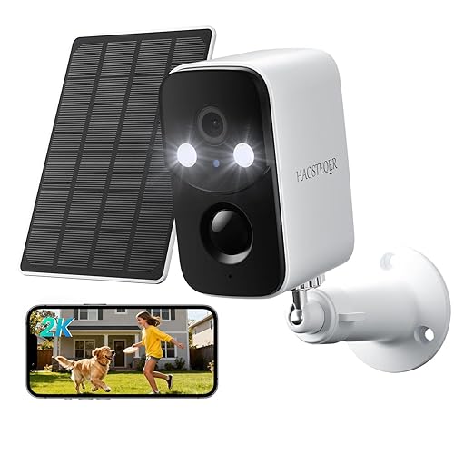 HAOSTEQER Solar Security Cameras Wireless Outdoor, WiFi Cameras for Home Security, Motion Detection, Instant Phone Notifications, SD/Cloud Storage, 2K