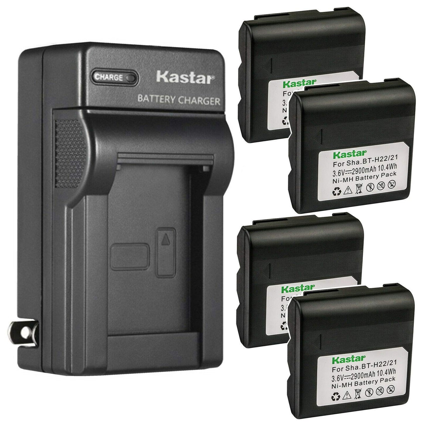 Kastar 4-Pack Battery and AC Wall Charger Compatible with Sharp BT-H21 BT-H21U BT-H22 BT-H22U BT-H32 BT-H32U BT-H42 BT-H42U, Duracell DR7 Empire