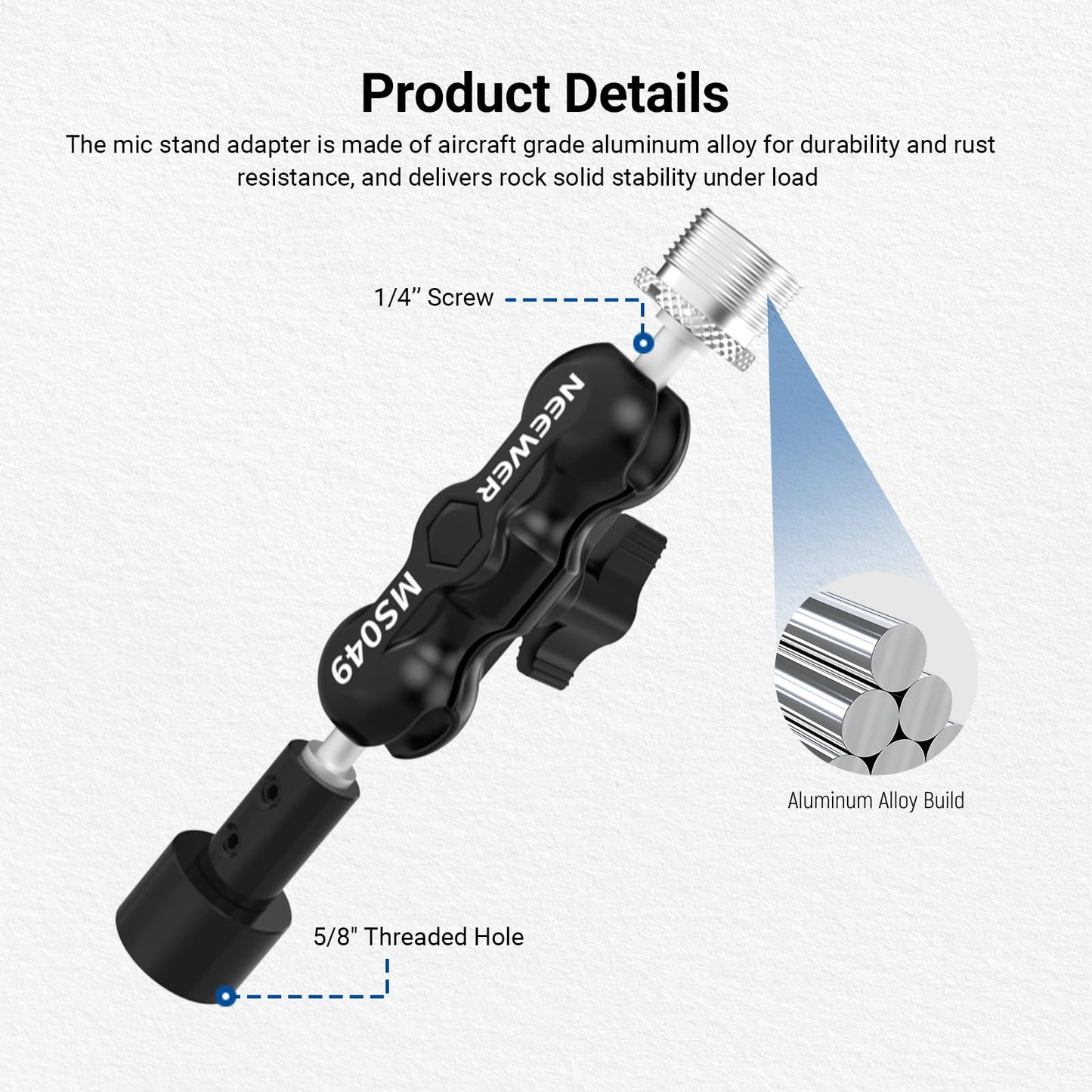 NEEWER Microphone Mount Adapter for Boom Arm Mic Stand Clamp Holder, 360° Dual Mini Ball Head Magic Arm Aluminum Alloy with 1/4" to 5/8" Screw