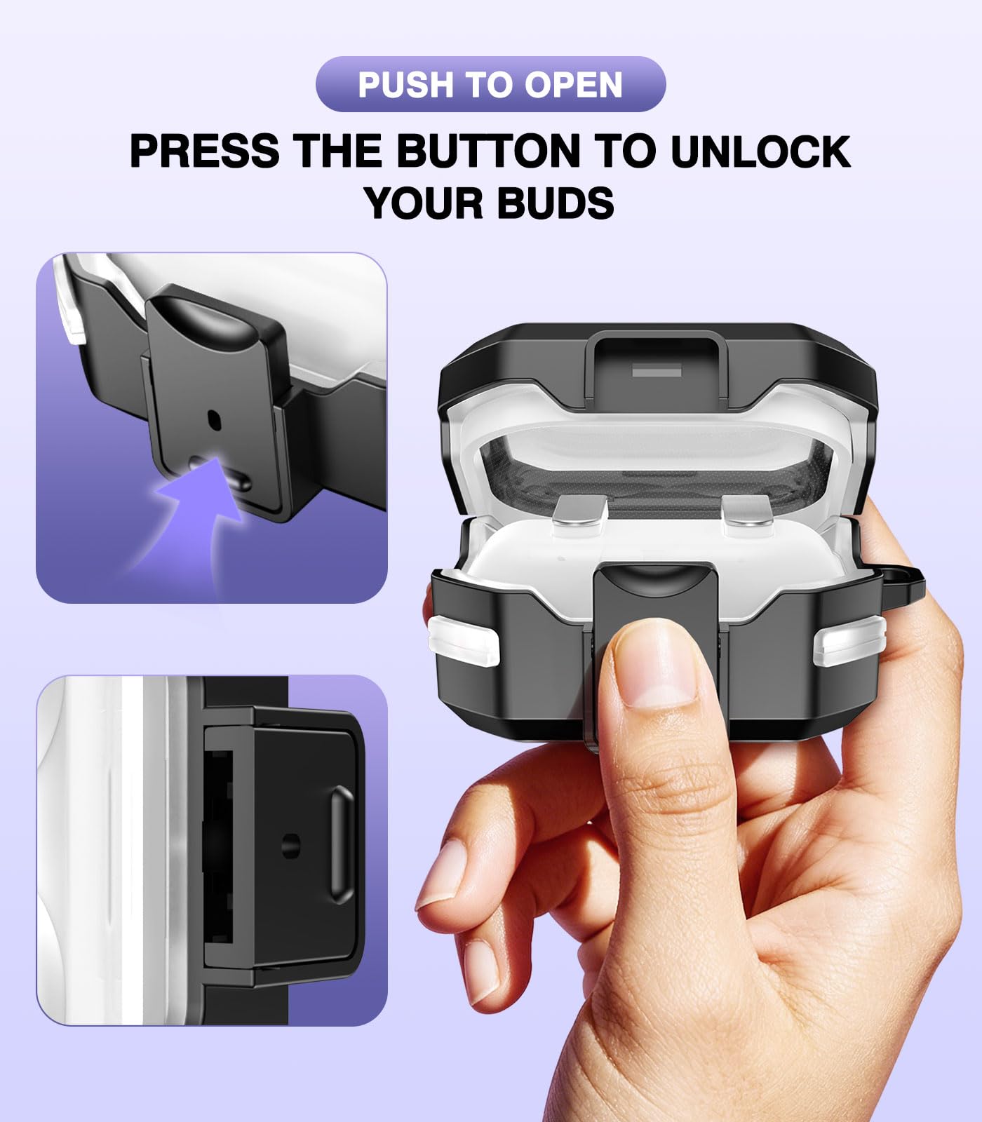 MoKo Clear Case with Secure Lock for Samsung Galaxy Buds 4 Pro Case/Galaxy Buds 4 Case (2026), Rugged Armor Shockproof Full Protection Cover for Women