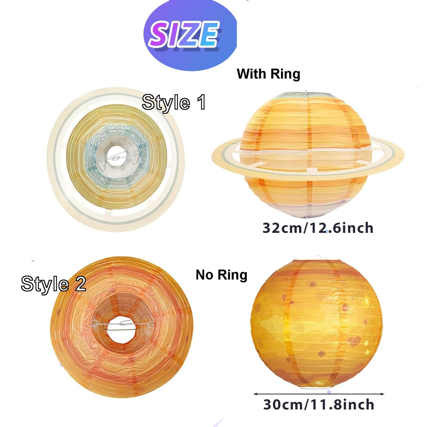 Space Planet Paper Lanterns,12inch ,8pcs Reusable Solar System Planets Hanging Lanterns Ornament Lamp Cover for Outer Space Birthday Party Home