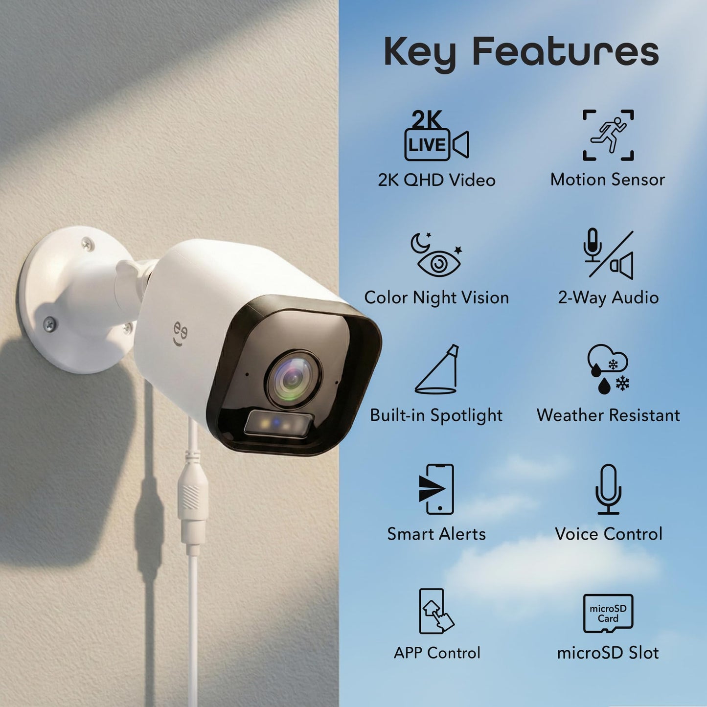Geeni Hawk 3 4MP Smart Outdoor Security Camera - 2K Ultra HD WiFi Surveillance Camera with Color Night Vision, 30m Long Range, 2-Way Audio, Motion