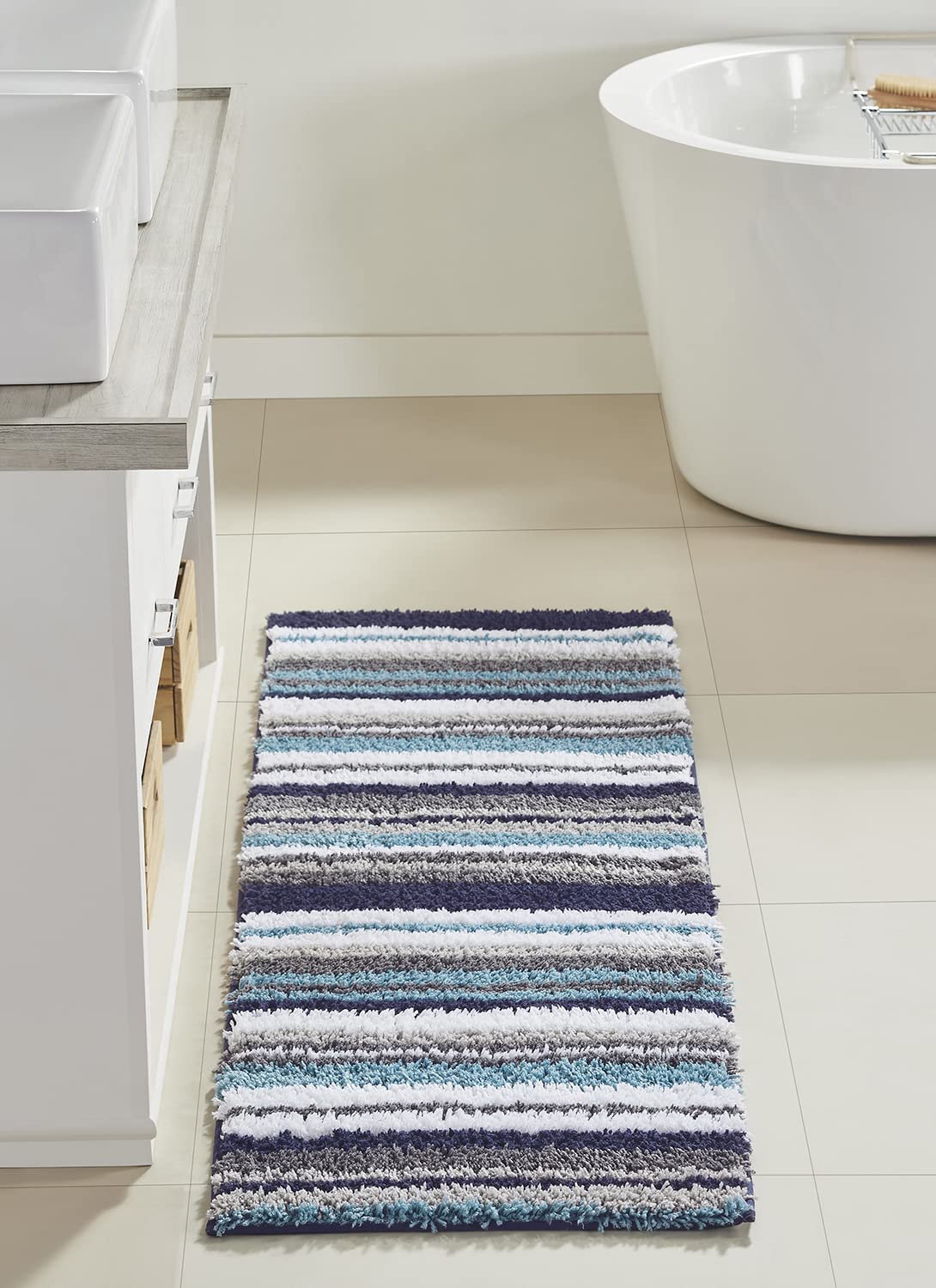 Better Trends Griffie Collection 100% Polyester Tufted Bath Rug, 3 PC Set (17" x 24" | 24" x 36" | 20" x 60"), Navy