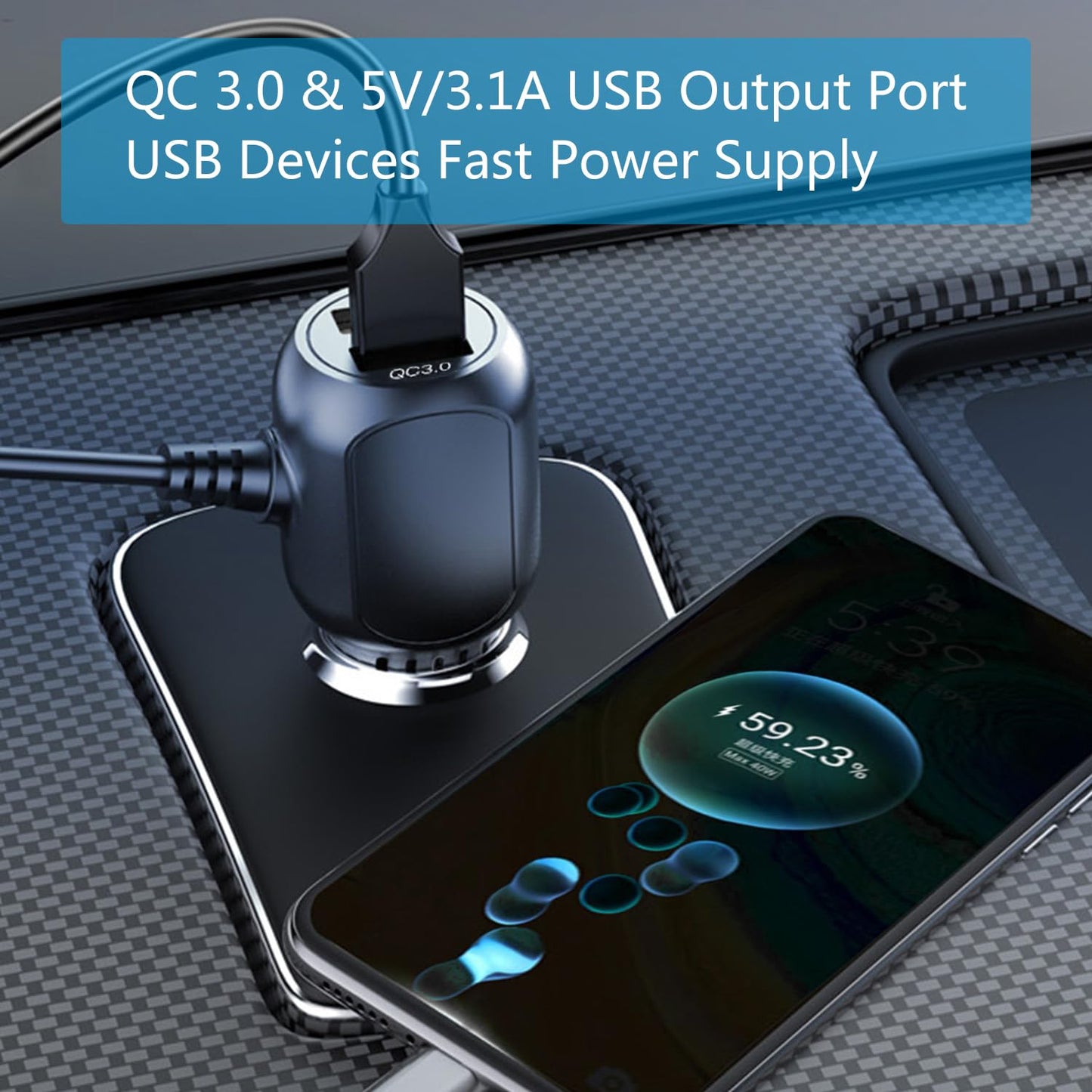 Dash Cam Mini USB Power Cable 11FT, Right Angle 90 Degree Mini USB with Dual USB Port Fast Power Supply, for 12V-24V Car and Truck Dash Cam, GPS