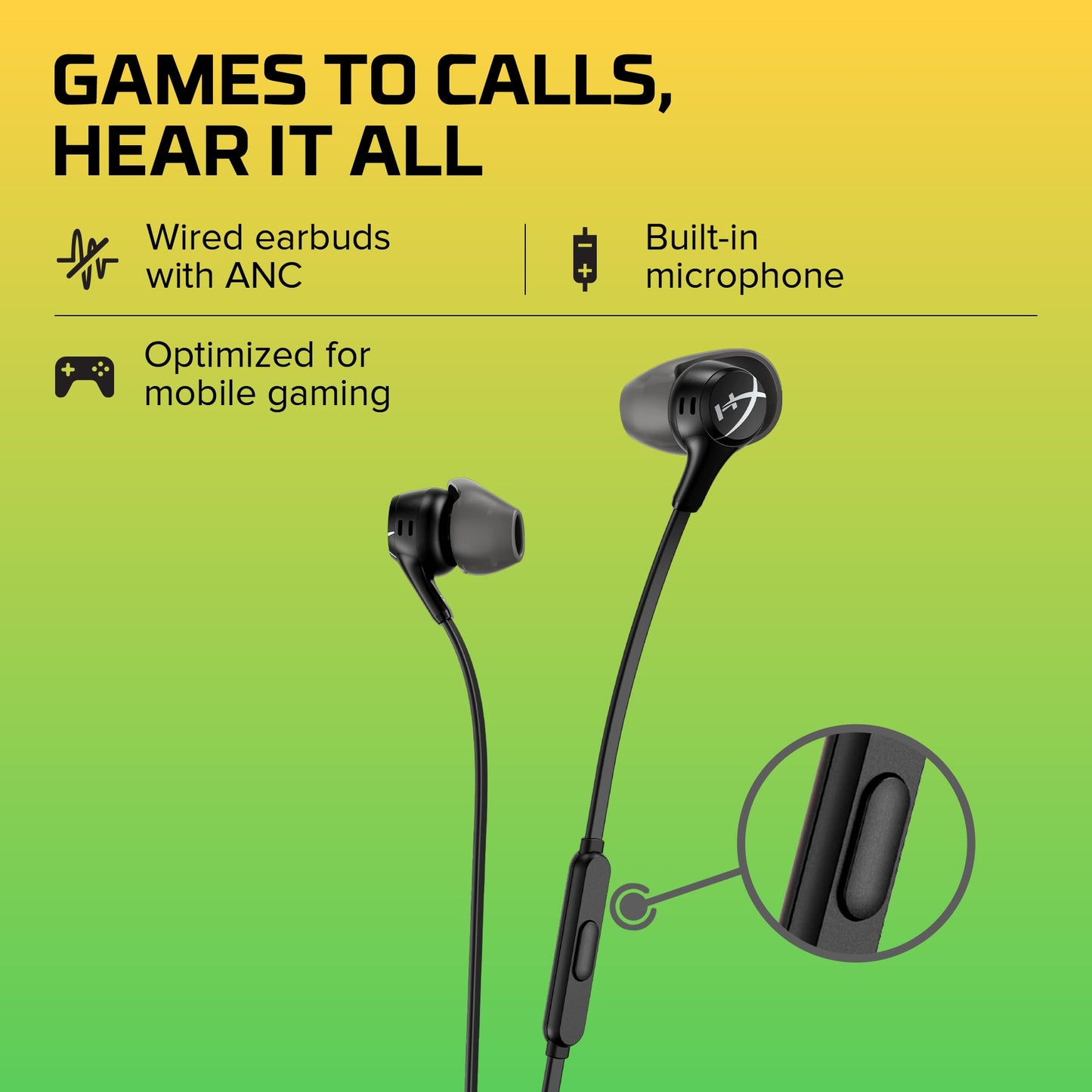 HyperX Cloud Earbuds II - 14mm Drivers, Four Eartips, Hard-Shell Carrying Case, Low-Profile 90° Plug, 3.5mm Plug, Built-in Microphone, Multi-Function