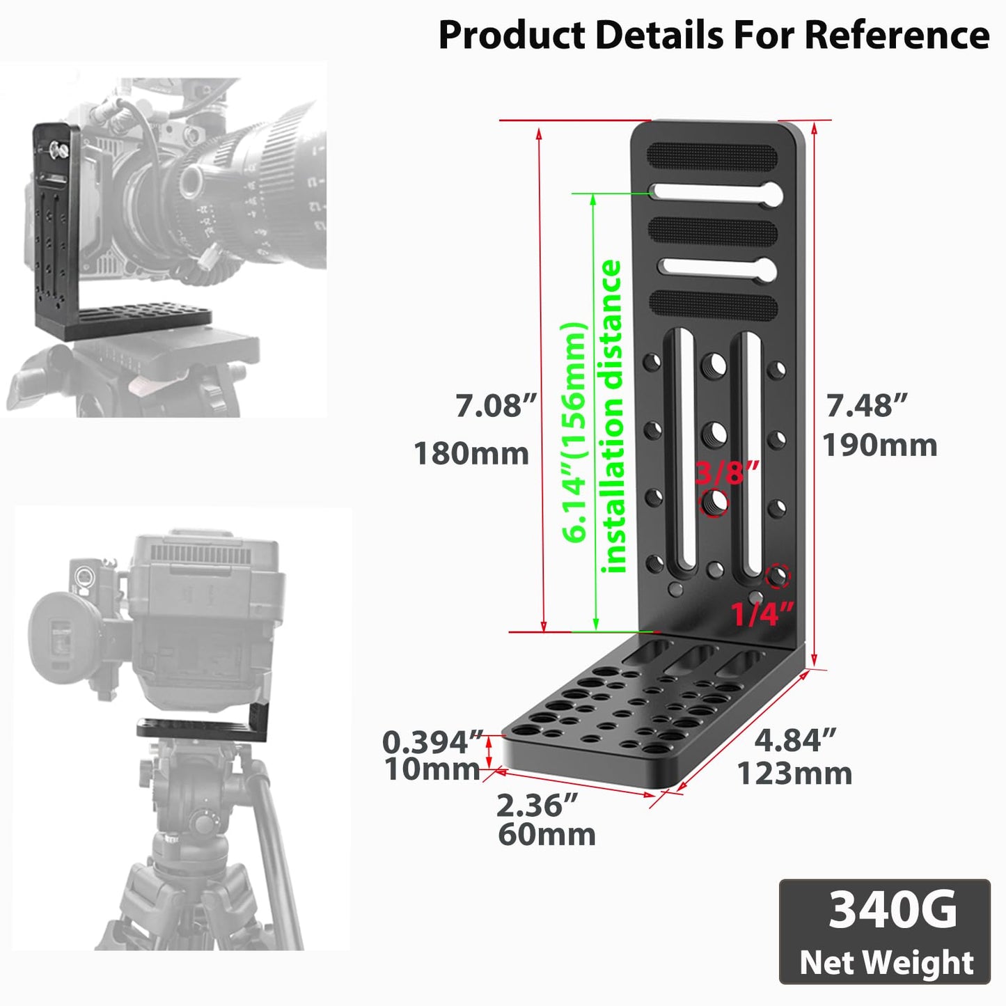 DINESK Camera L Bracket ,Universal Vertical Camera Mount Horizontal Switching Tripod Quick Release Plate Compatible with Canon Nikon Sony 4K Video