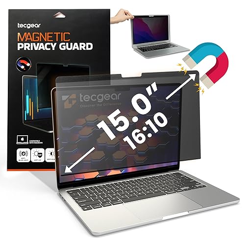 Tecgear Privacy Screen Filter 15 Inch | MacBook 15 Inch M1 Privacy Filter | Magnetic Laptop Screen Protector | Anti Glare Blue Light Blocking Magnetic