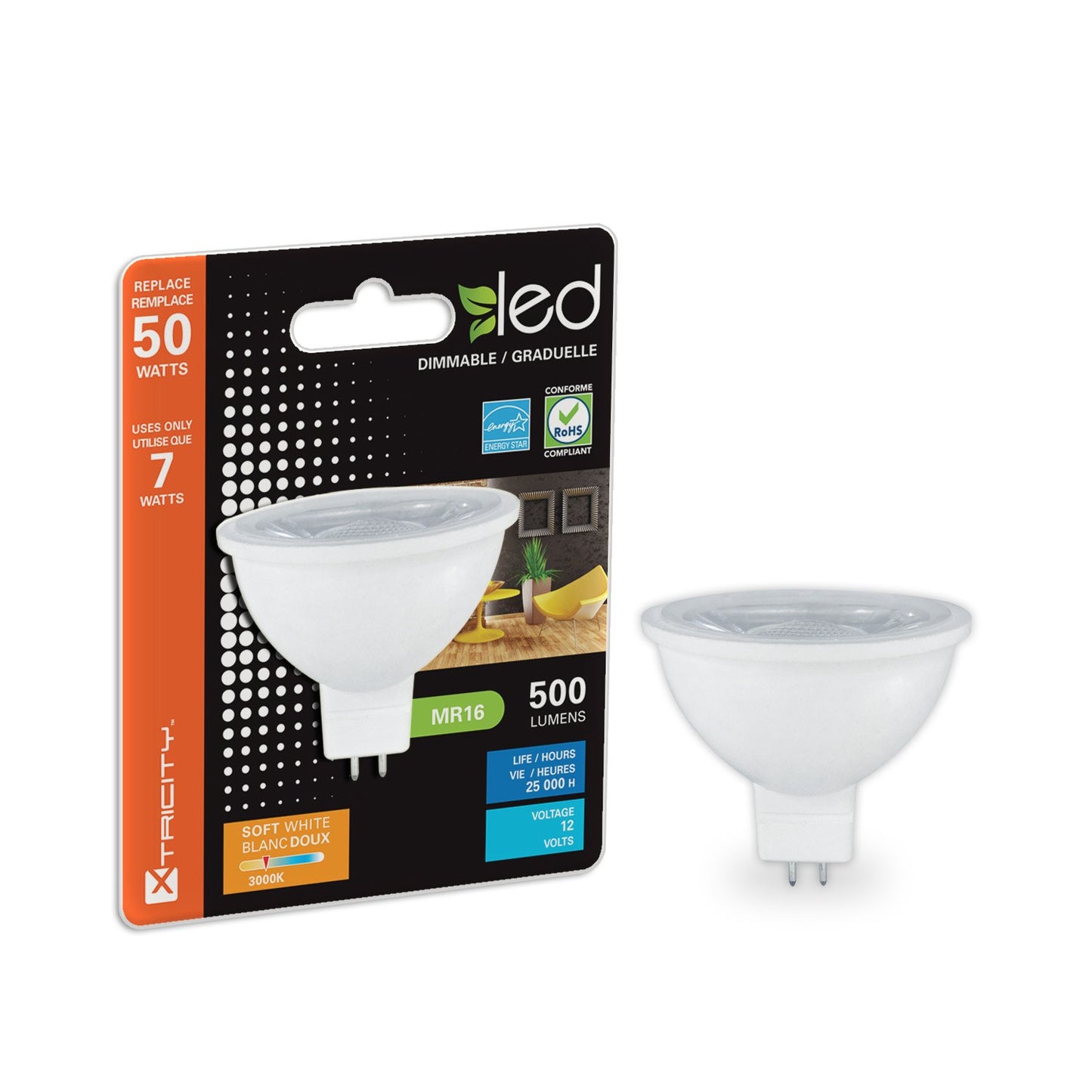 Xtricity LED MR16 GU5.3 Spotlight Light Bulb, 7W (50W Equivalent), (4 Pack)