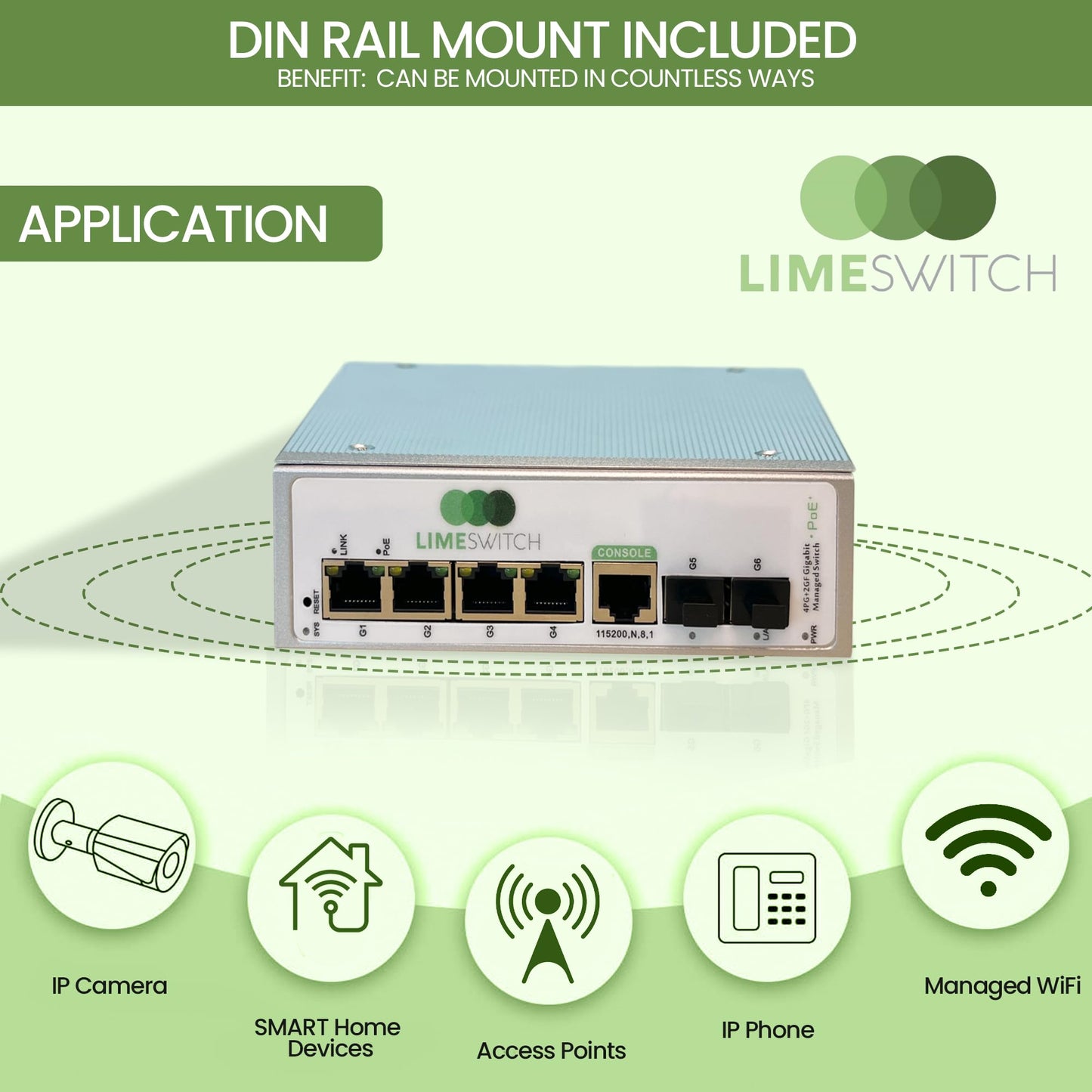 LimeSwitch LS-2G4P-R - (4) POE+, (2) 1 gig SFP, ruggedized, Layer 2+ SNMPv3 Managed