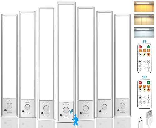 9inch Under Cabinet Lighting Wireless, Rechargeable Motion Sensor Indoor Light, 3 Color Temps & Dimmable Closet Lights with Remote, Magnetic Under