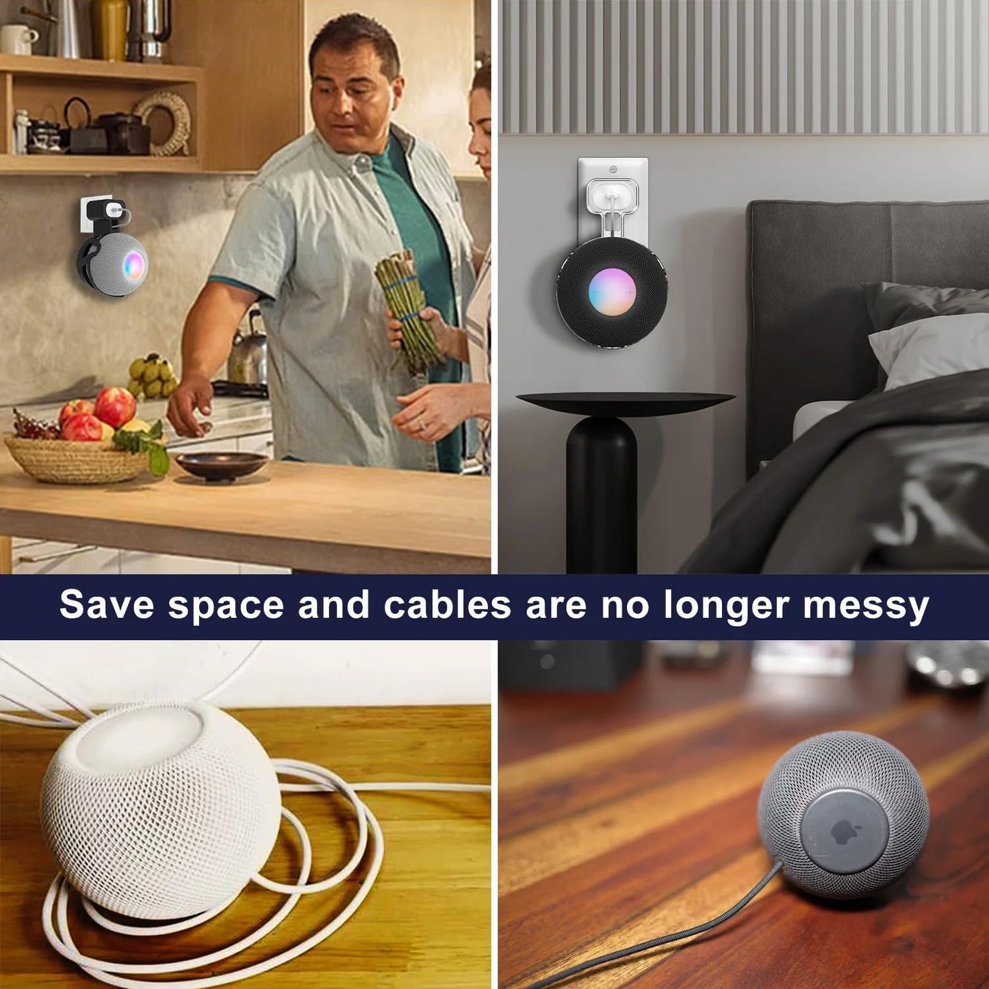 Wall Mount Stand for HomePod Mini Smart Speaker Outlet Holder with Cable Storage Quality ABS Hard Case Socket Space Saving Indoor Kitchen Bathroom