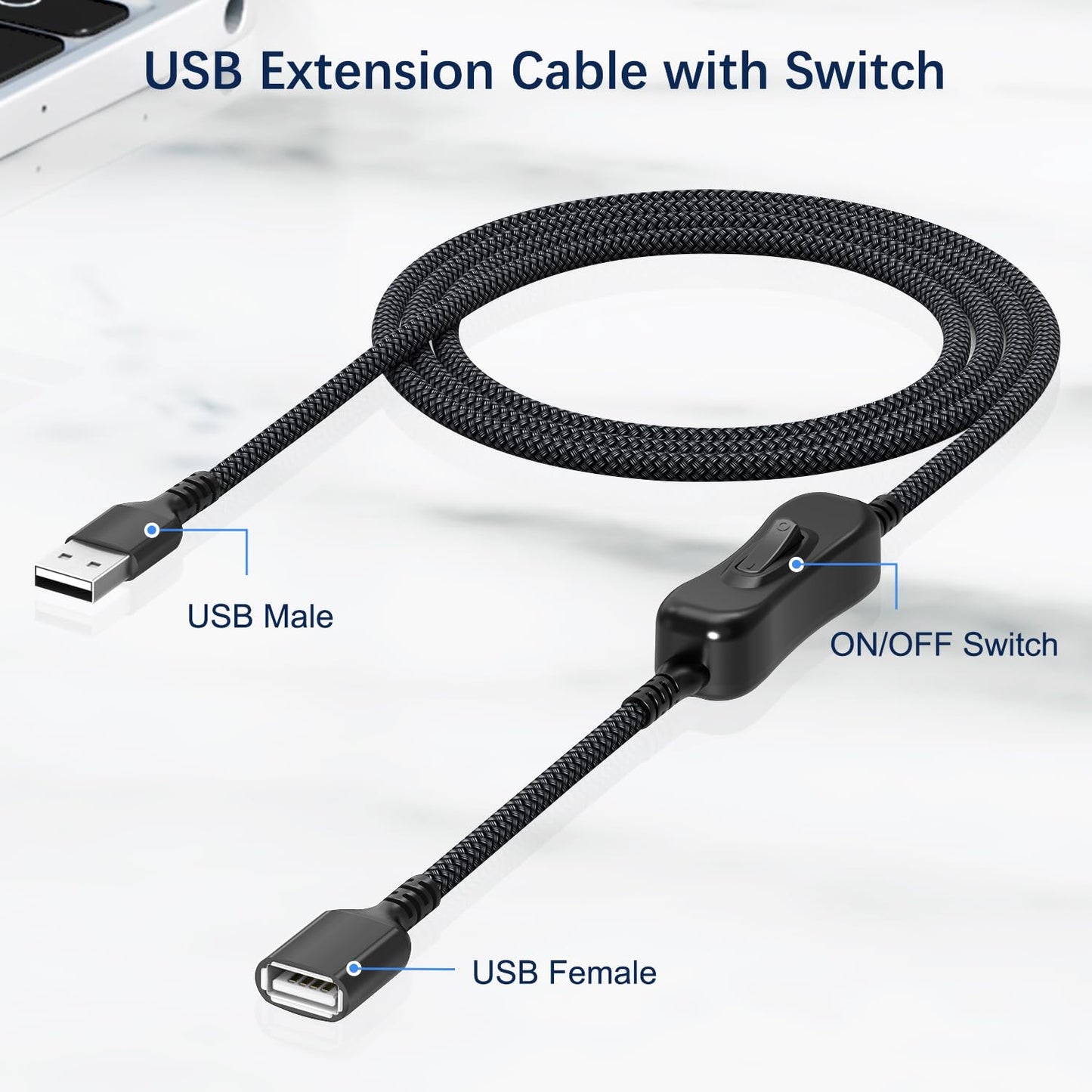 Itramax USB On Off Switch Cable,USB Extension Cable Support Data and Power 6.6FT/2M,Inline Power Switch,Male to Female with Toggle Switch for LED