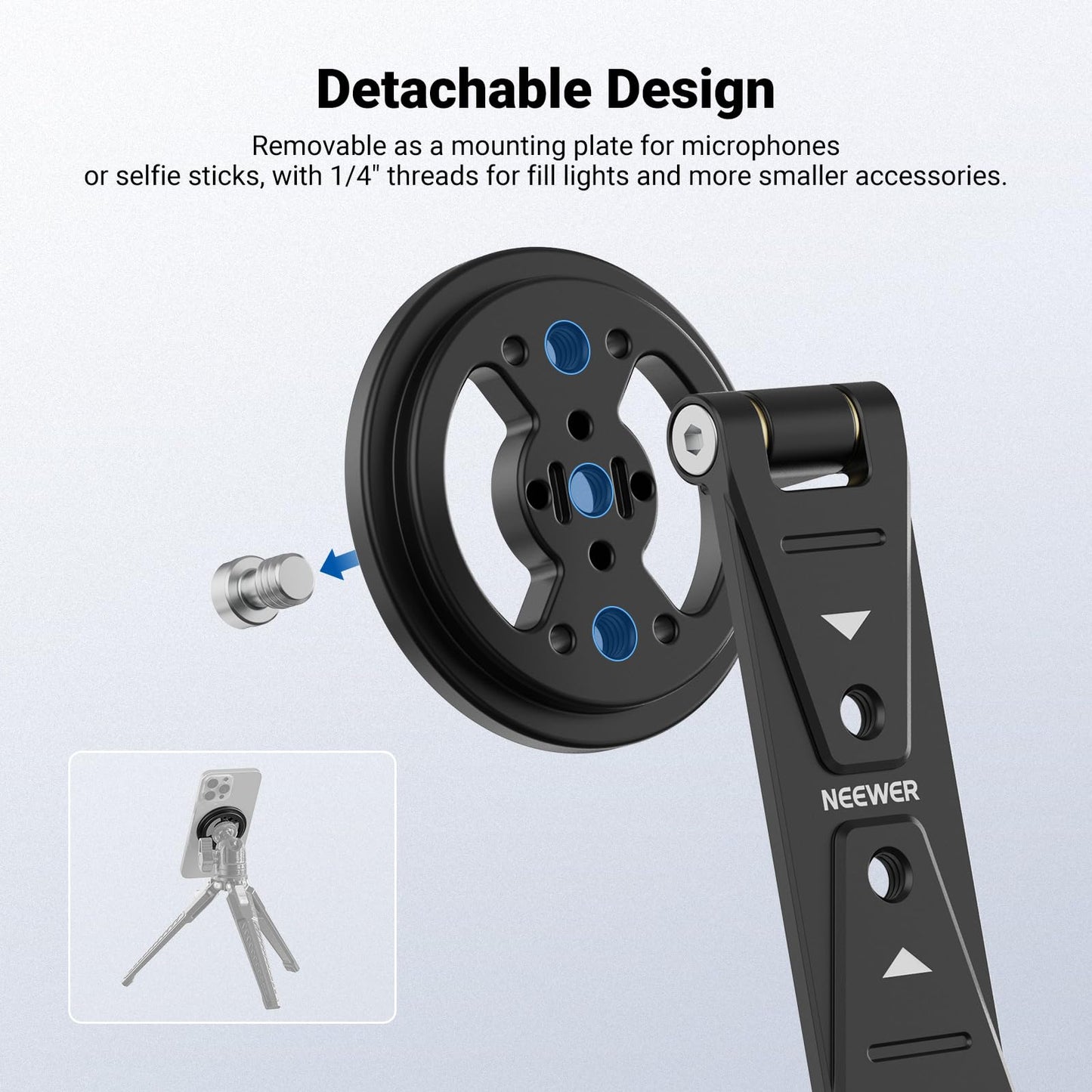 NEEWER Magnetic Phone Tripod Mount Compatible with MagSafe iPhone Samsung, Metal Adjustable Rotatable Cellphone Holder Adapter w/Cold Shoe for Tripod
