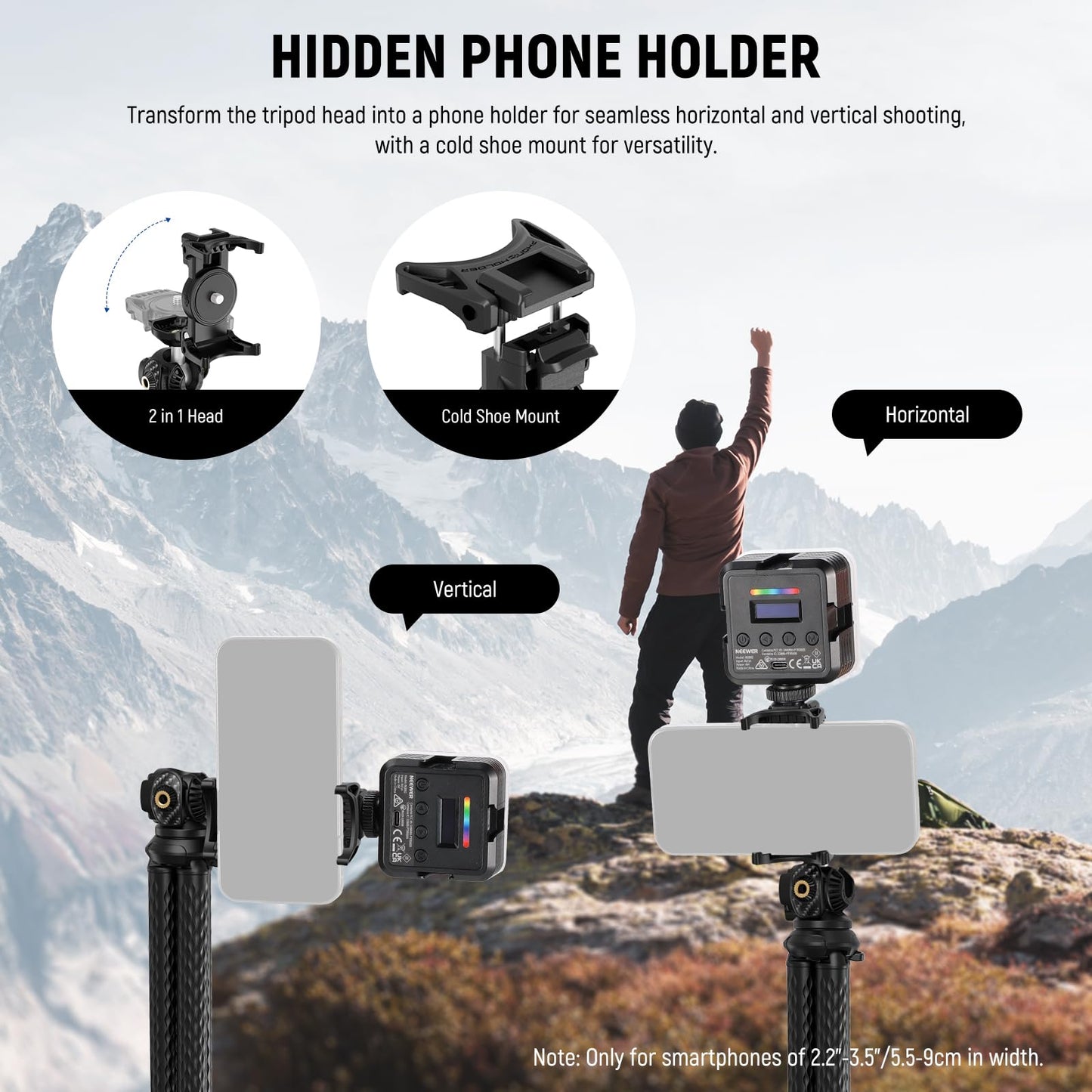 NEEWER Flexible Tripod with Remote, Mini Camera Phone Tripod Stand with Hidden Phone Holder&Action Camera Adapter Compatible with iPhone GoPro Hero13