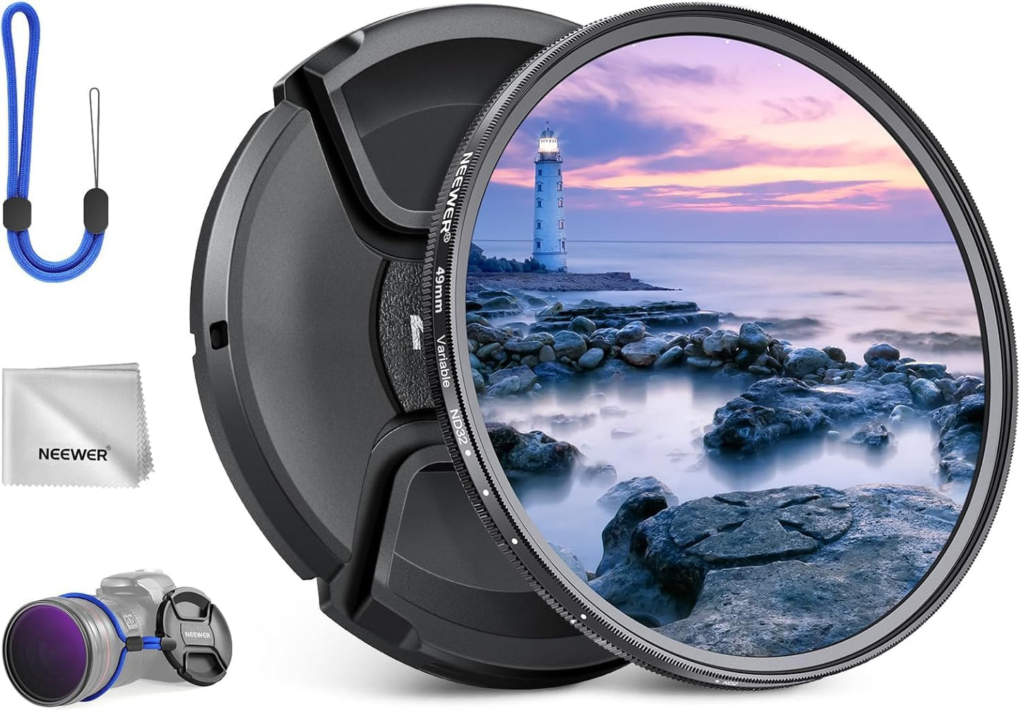 NEEWER 77mm ND2-32 (1-5 Stops) Variable ND Filter with Lens Cap, Cleaning Cloth, Precise Neutral Density Adjustment, Multicoated Optical Glass, Camera