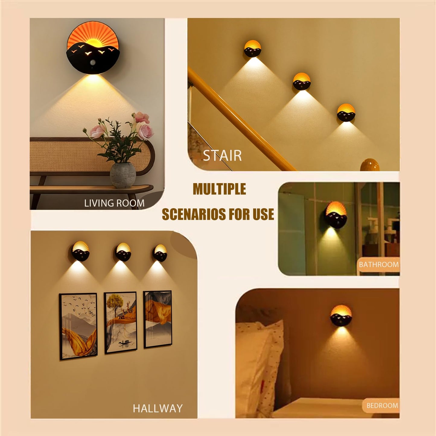 Warm White Stair Lights Wireless Motion Sensor Night light 120° Sensor Angle Rechargeable Wall light with Remote Timer Brightness Adjustable Wall