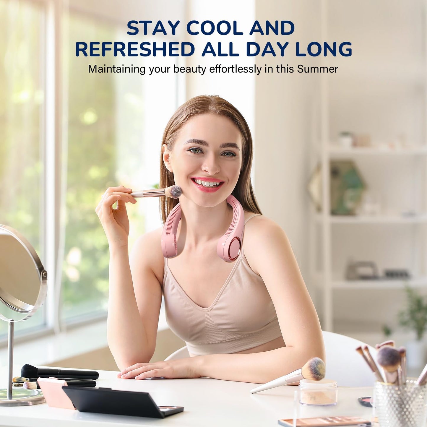 Morelax Neck Fan, USB Rechargeable Personal Fan, 3 Speeds Adjustable, Large air outlet Powerful Strong Wind, Adjustable, 360° Cooling, Super Quiet, No