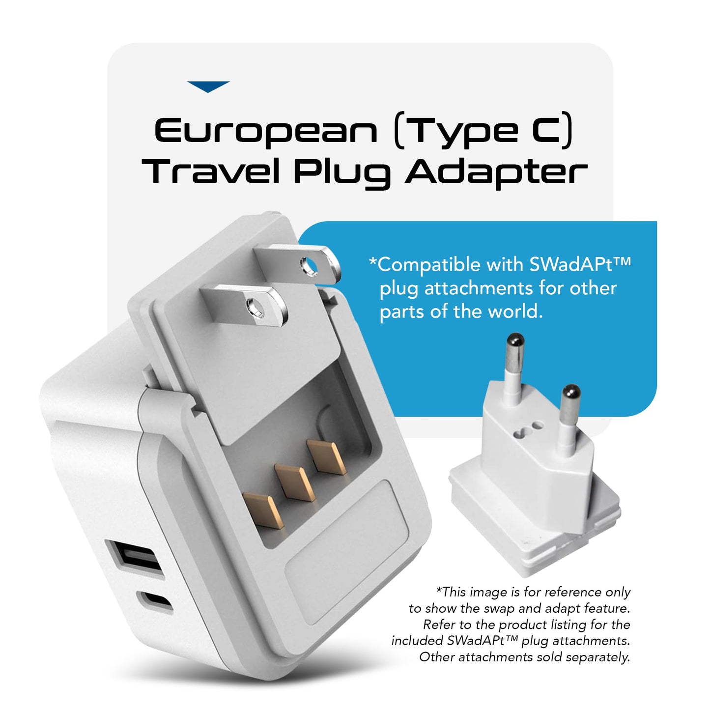 Ceptics Europe Plug Adapter, 20W PD & QC, Safe Dual USB & USB-C 3.1A - 2 USA Outlet - Compact & Powerful - Use Euro, Greece, Italy, Switzerland…