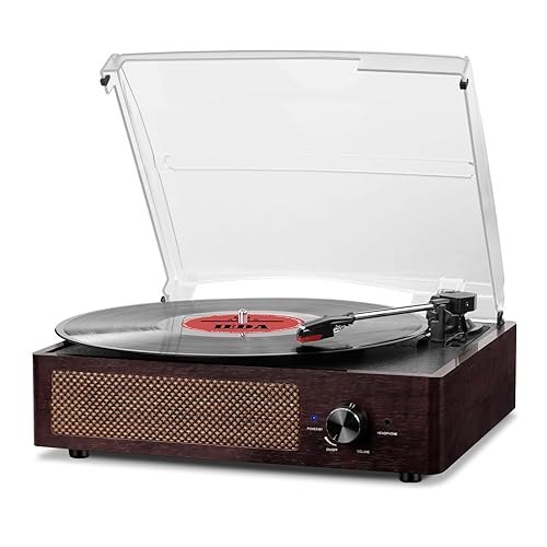 Vinyl Record Player Turntable with Built-in Bluetooth Receiver & 2 Stereo Speakers, 3 Speed 3 Size Portable Retro Record Player for Entertainment