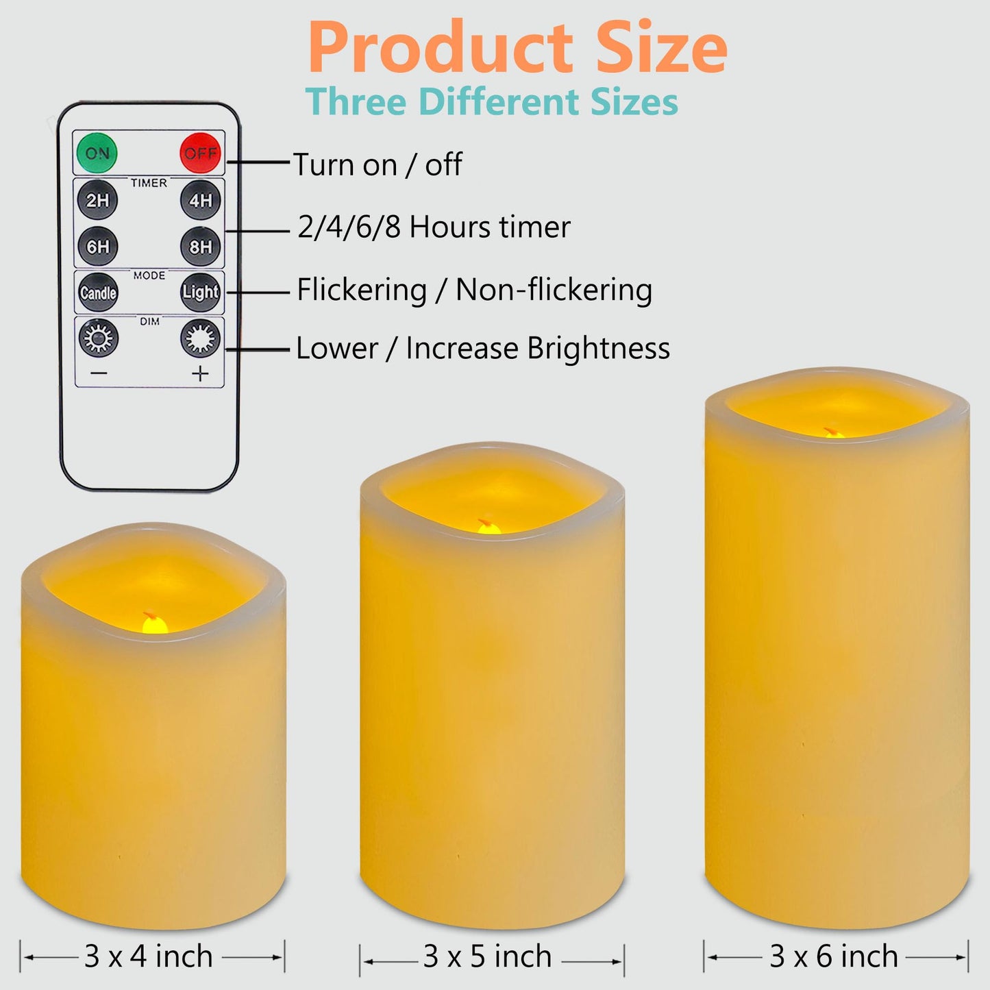 HVOPGEEUAN flameless Pillar Candles with Remote,Candles Battery Operated, Led Candles Flickering Real Wax Pack of 3, Christmas Home Wedding Birthday