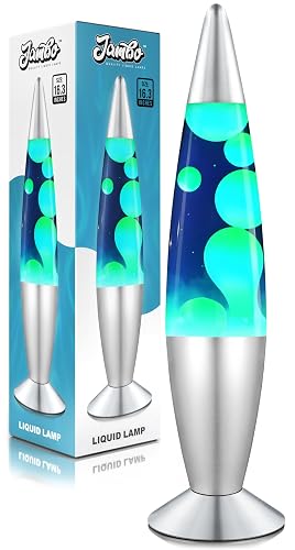 JAMBO 16" Beautiful Lamp- Blue with Yellow/Green Wax, Relaxing Liquid Light, Night Light Nightlight, Home Decor Living Room Office Bedroom Lamp