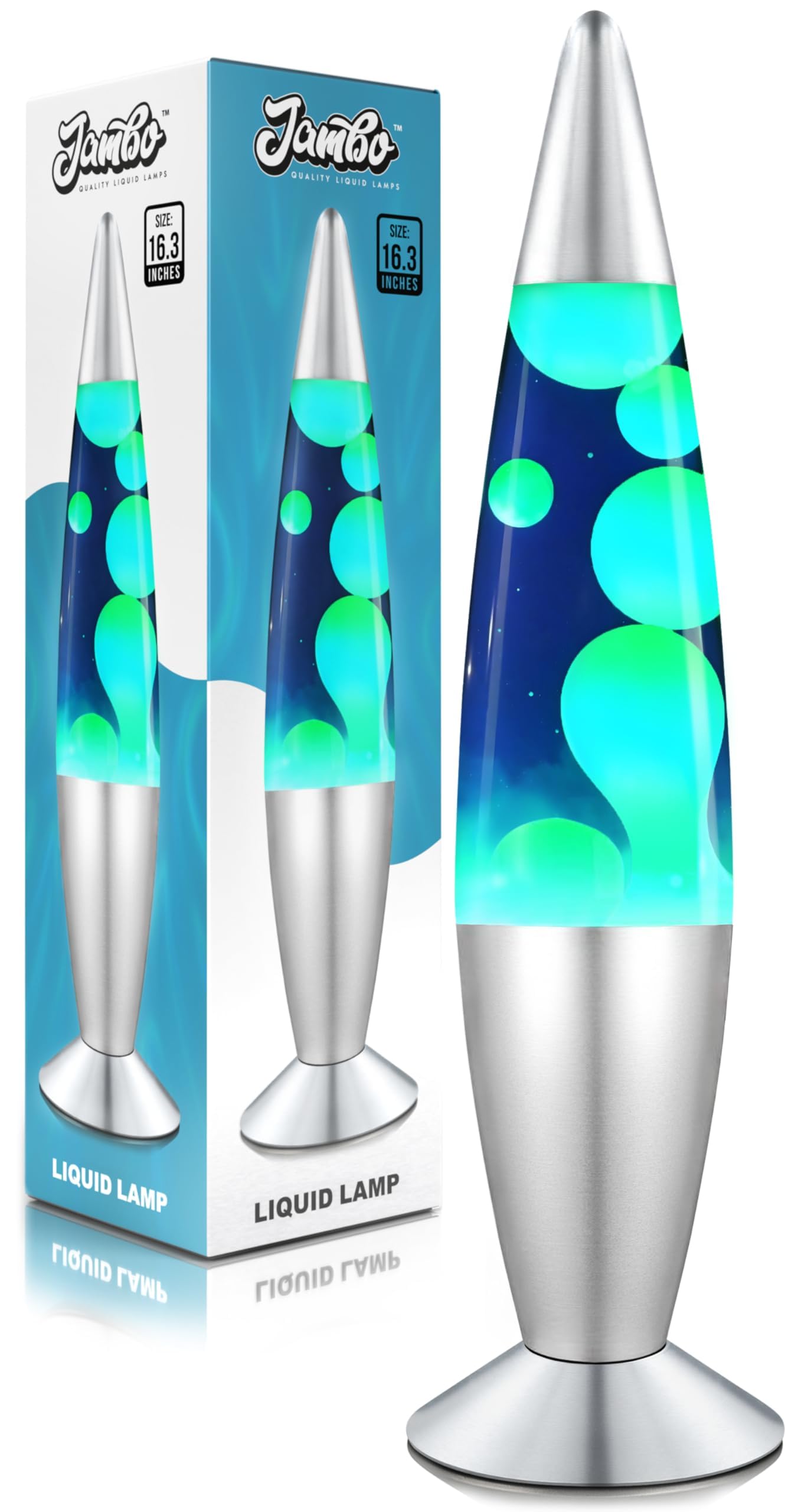 JAMBO 16" Beautiful Lamp- Blue with Yellow/Green Wax, Relaxing Liquid Light, Night Light Nightlight, Home Decor Living Room Office Bedroom Lamp