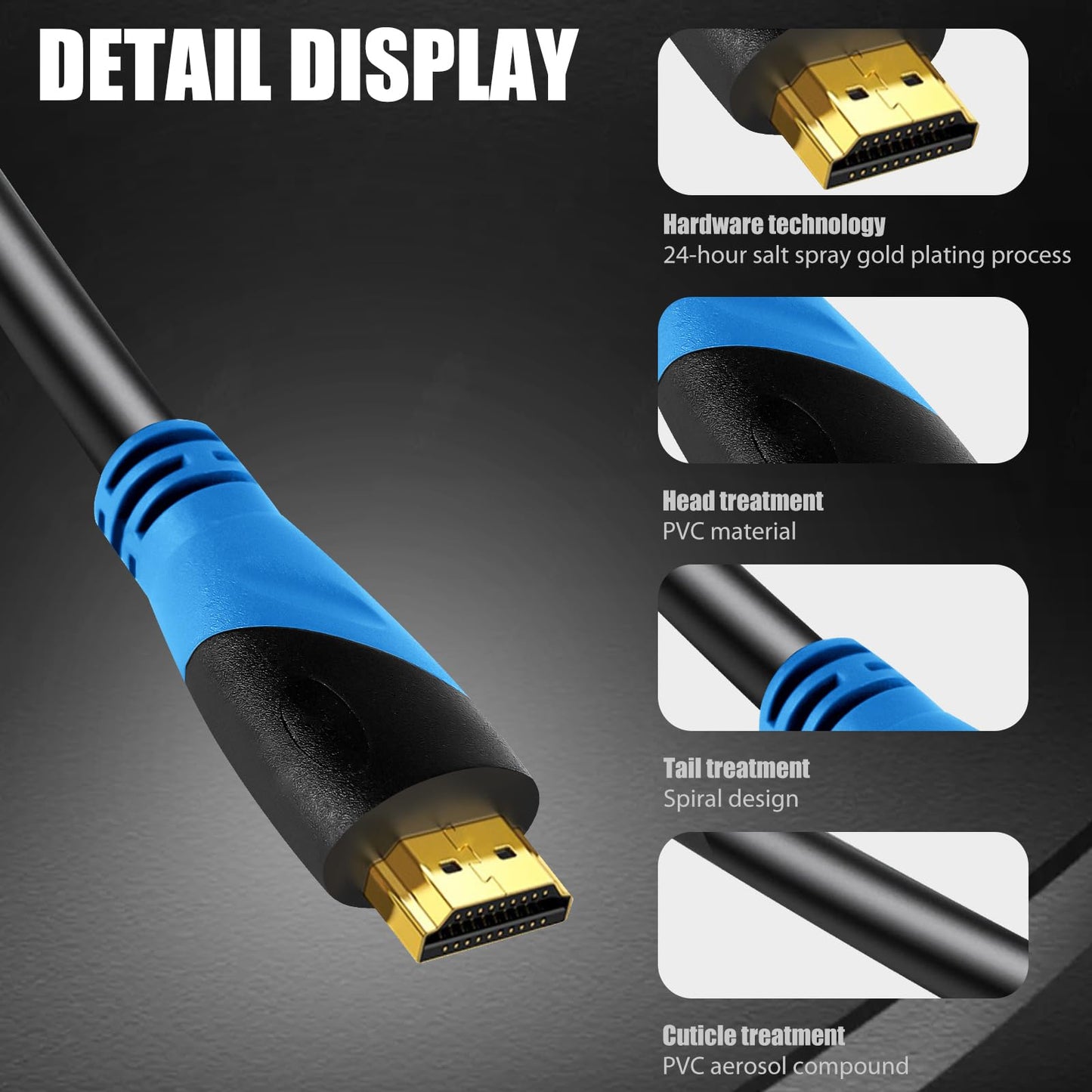 DAPRAINNO HDTV Cable 30FT High Speed HDTV Cables 4K 2K 1080P 18Gbps 26AWG HDR/ARC/HDCP 2.2 Compatible with Laptop Monitor PS5 Xbox Switch,Blue