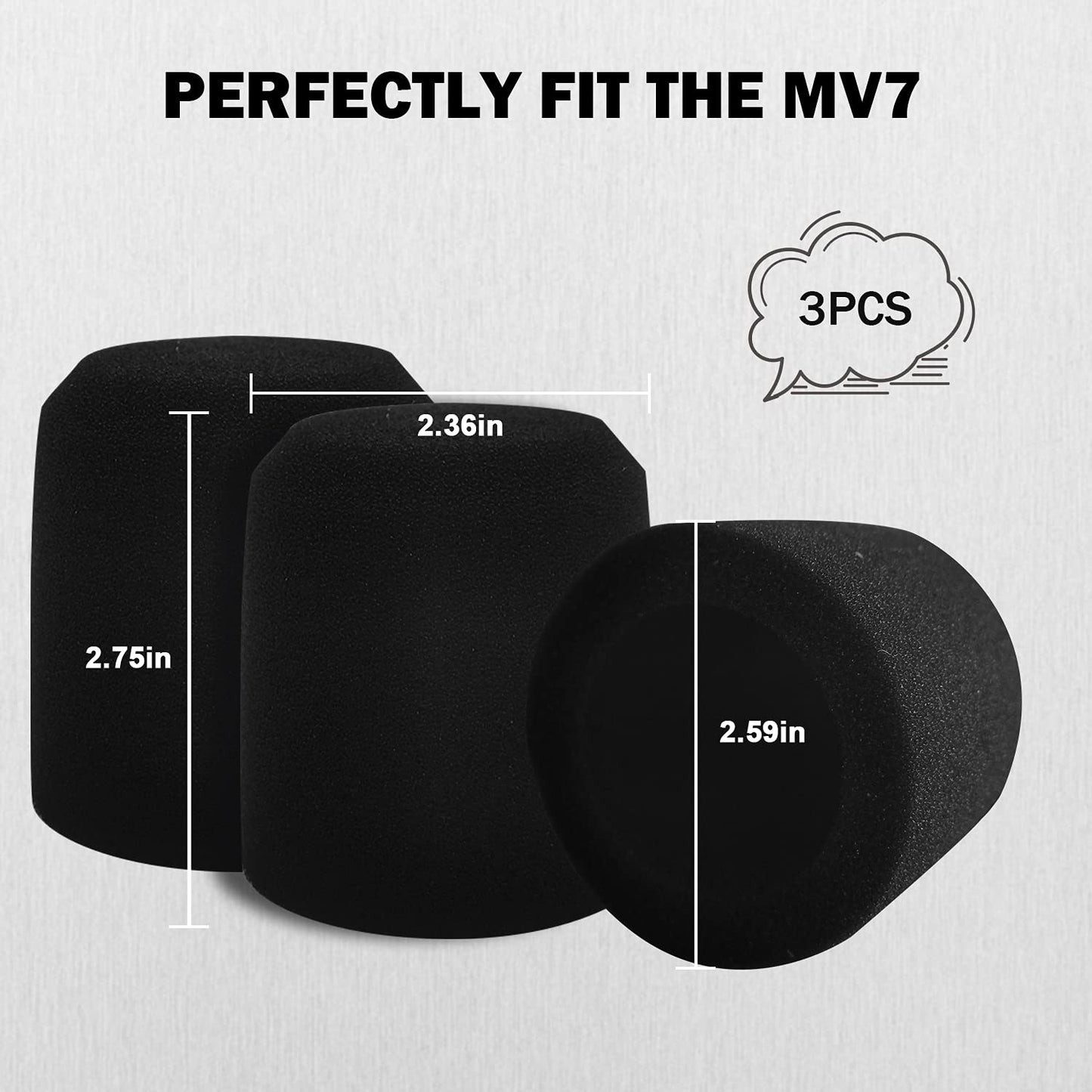 Boseen Microphone Foam Windscreen for MV7, Mic Cover Microphone Windscreen for MV7 Professional Mic Foam for Recording, 3PCS