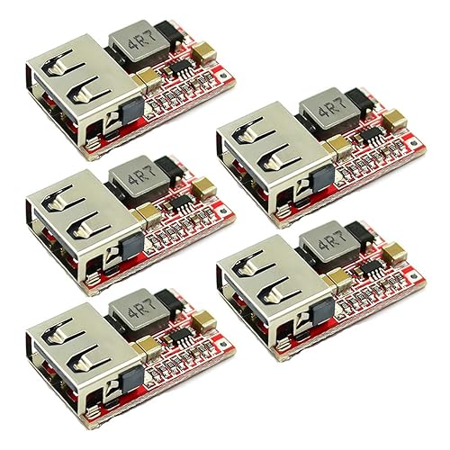 ALAMSCN DC-DC Buck Converter Car USB Charger Module 6-24V 12V 24V to 5V 3A Step Down Voltage Regulator Power Supply Module(Pack of 5) Red