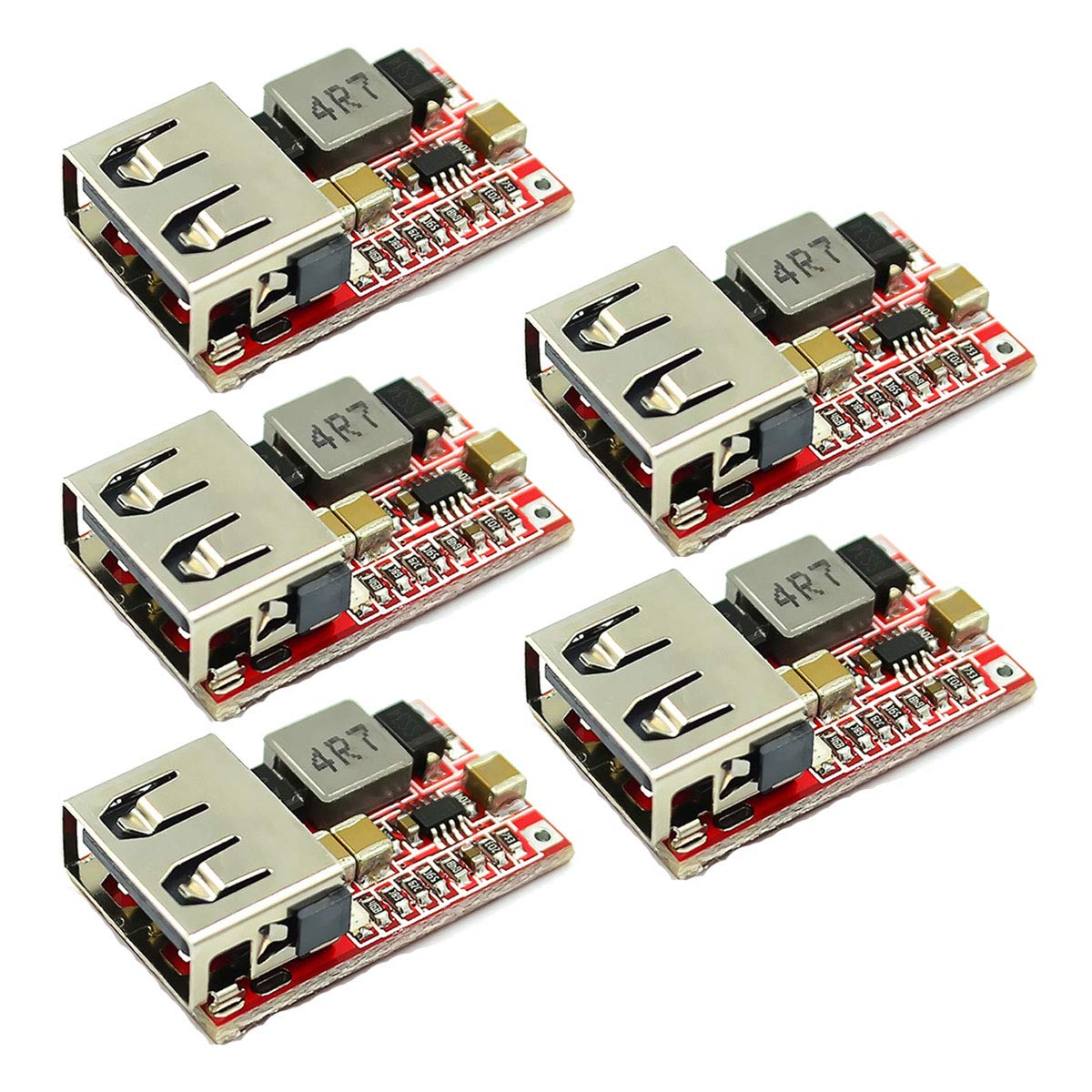 ALAMSCN DC-DC Buck Converter Car USB Charger Module 6-24V 12V 24V to 5V 3A Step Down Voltage Regulator Power Supply Module(Pack of 5) Red