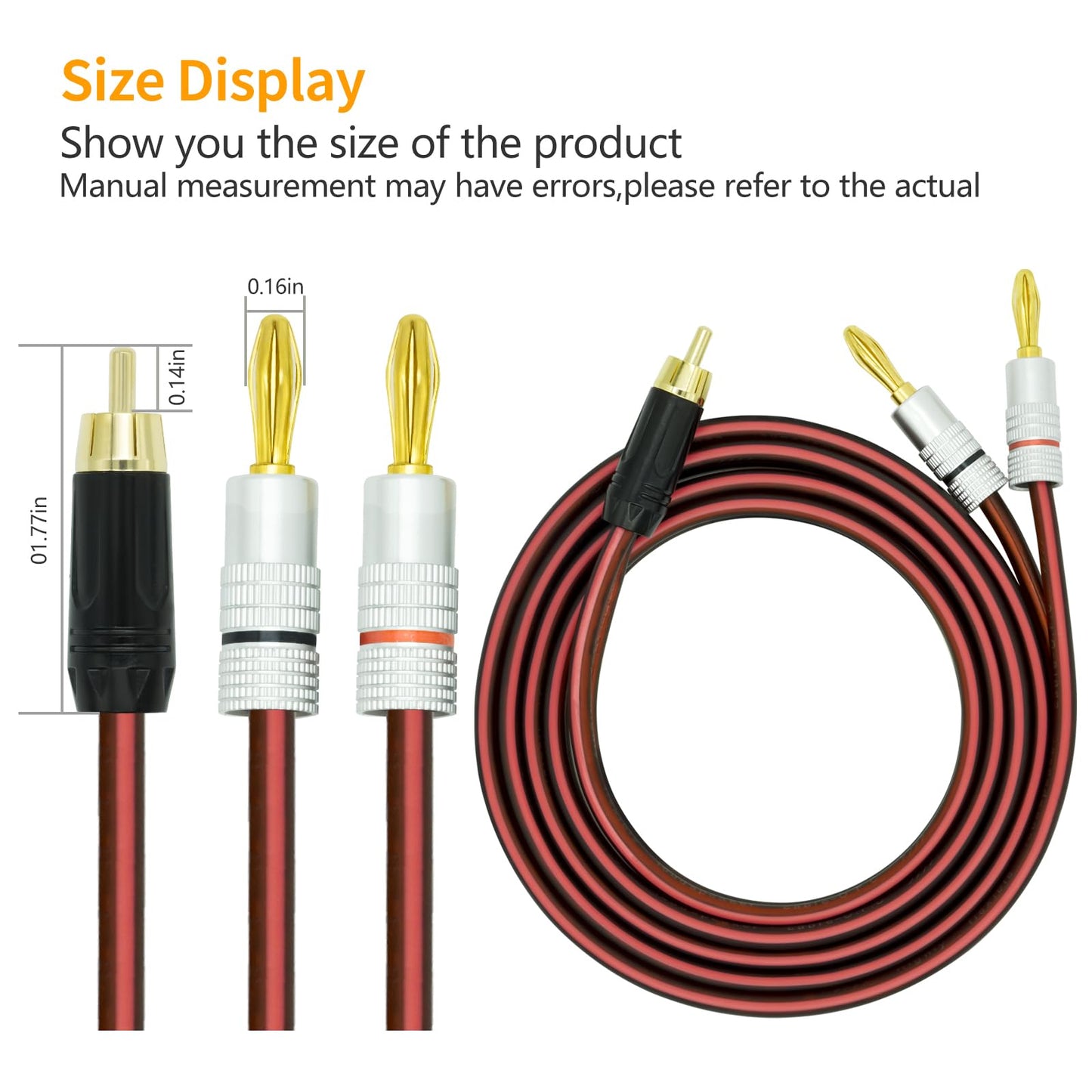 Yuchenfeng 2Pack RCA to Banana Plug Speaker Cable 14AWG 4N OFC Gold-Plated - Double Shielded Audio Cable for Amplifier, Subwoofer, Home Theater 16.4FT