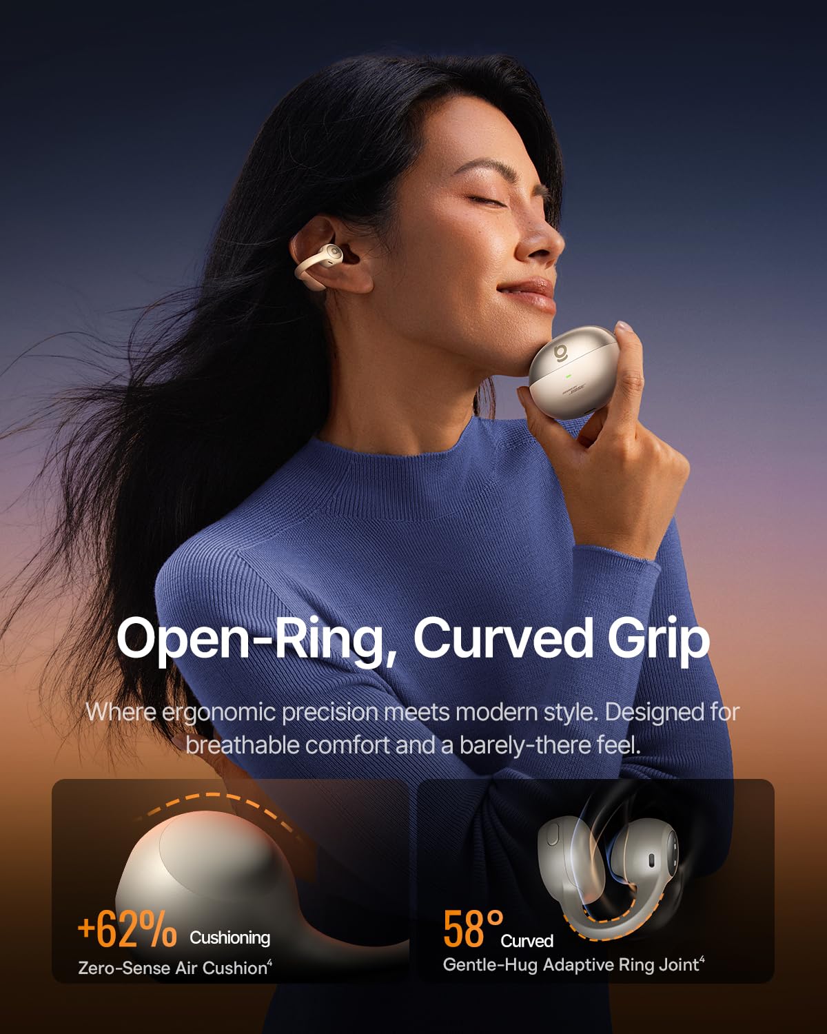 Baseus Inspire XC1 Open Ear Clip-On Earbuds, Sound by Bose, Dolby Audio, Adaptive Tunning Sound, Hybrid 2-Way Driver, Zero-Sense Air Cushion, 4-Mic