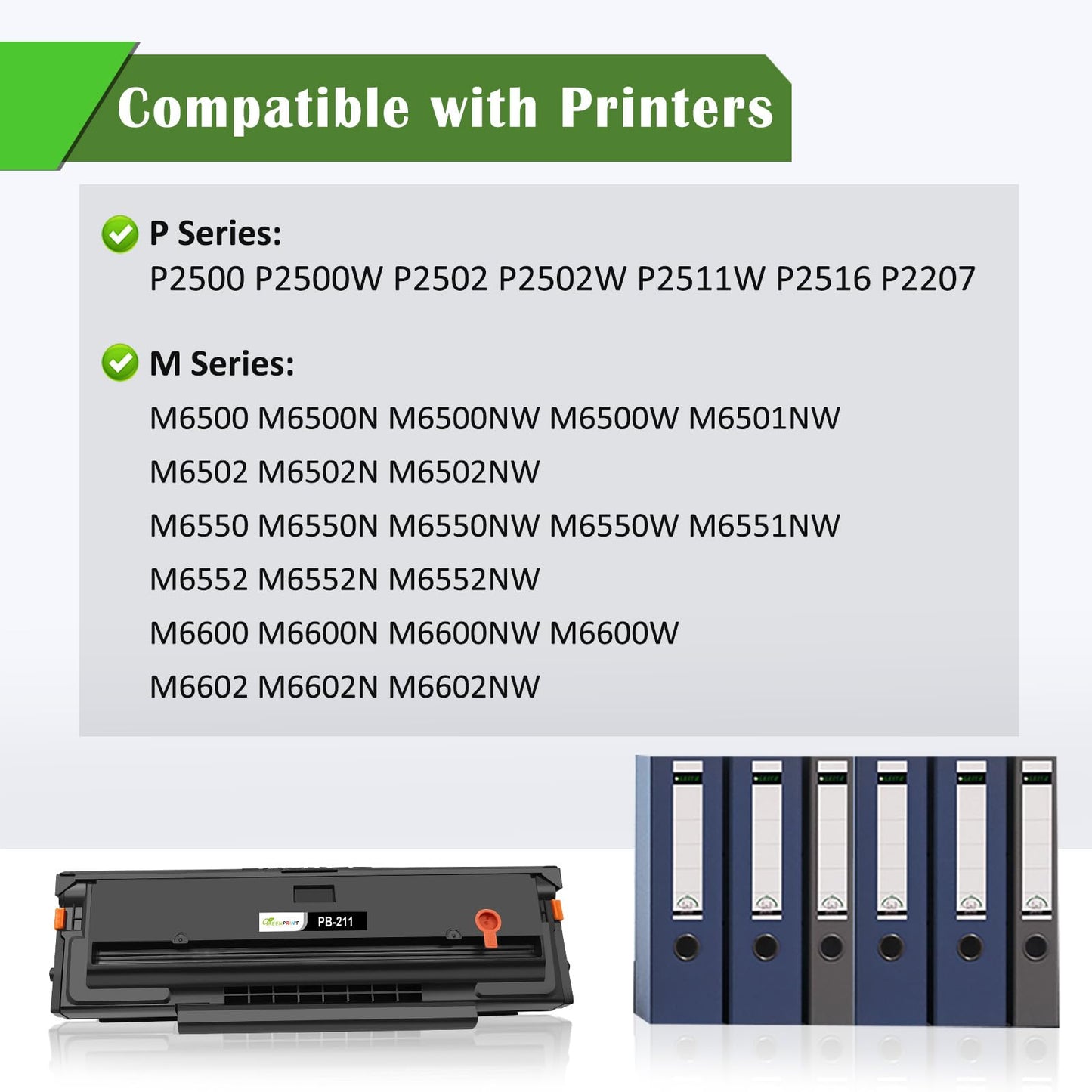 GREENPRINT PB211 PB-211EV Toner Cartridge Compatible for PB-211 PB 211 PB 211EV 1600 Pages Black Work with M6552NW M6602NW M6500NW M6550NW M6600NW