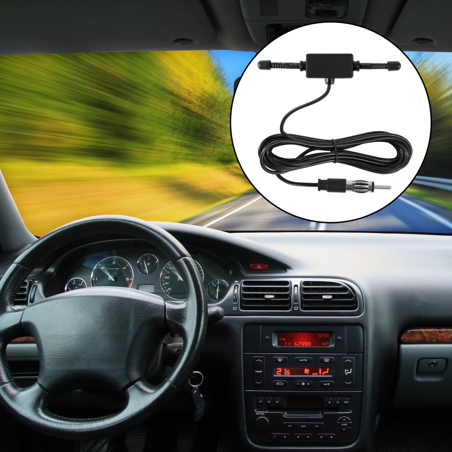 AEDIKO Car Stereo AM FM Dipole Antenna Hidden Adhesive Mount AM FM Radio Antenna DIN Plug Connector for Vehicle Car Truck SUV Radio Stereo Head Unit
