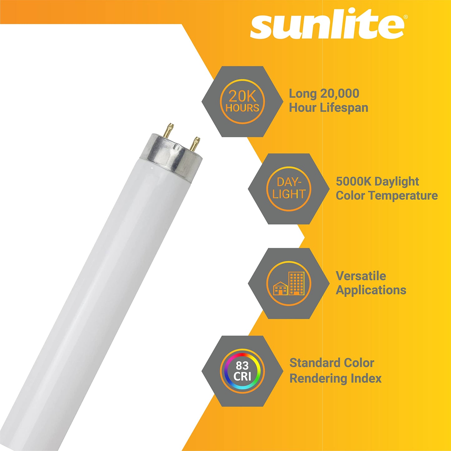 Sunlite F32T8/SP850 4 Foot T8 Linear Fluorescent Light Bulb, 32 Watts, 3050 Lumens, Medium Bi-Pin (G13) Base, 5000K Daylight, High Performance, 10