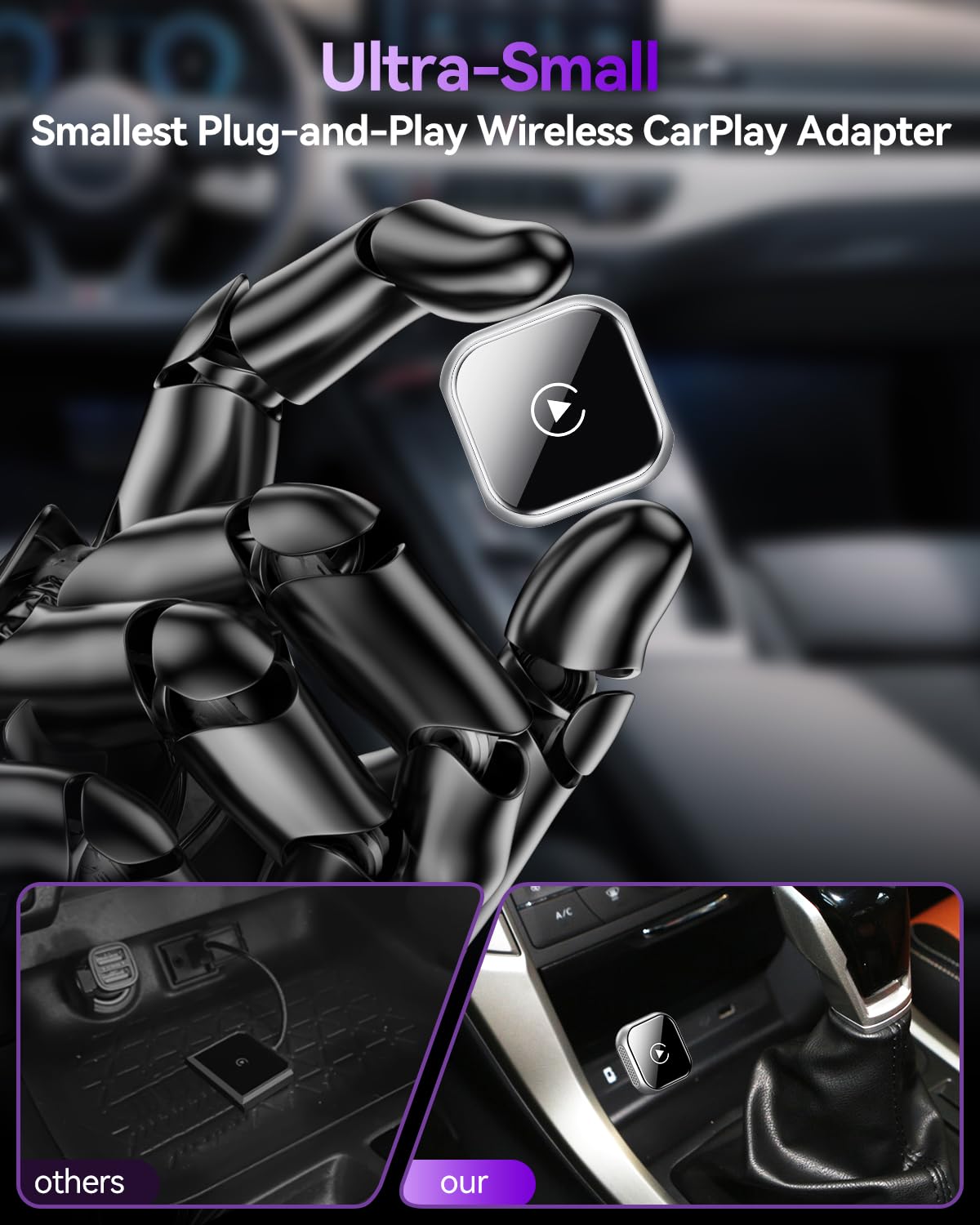 TXZ Wireless CarPlay Adapter for Apple iPhone - Convert Factory Wired to Wireless CarPlay Dongle - Plug & Play, Fast Auto Connect, Zero Latency