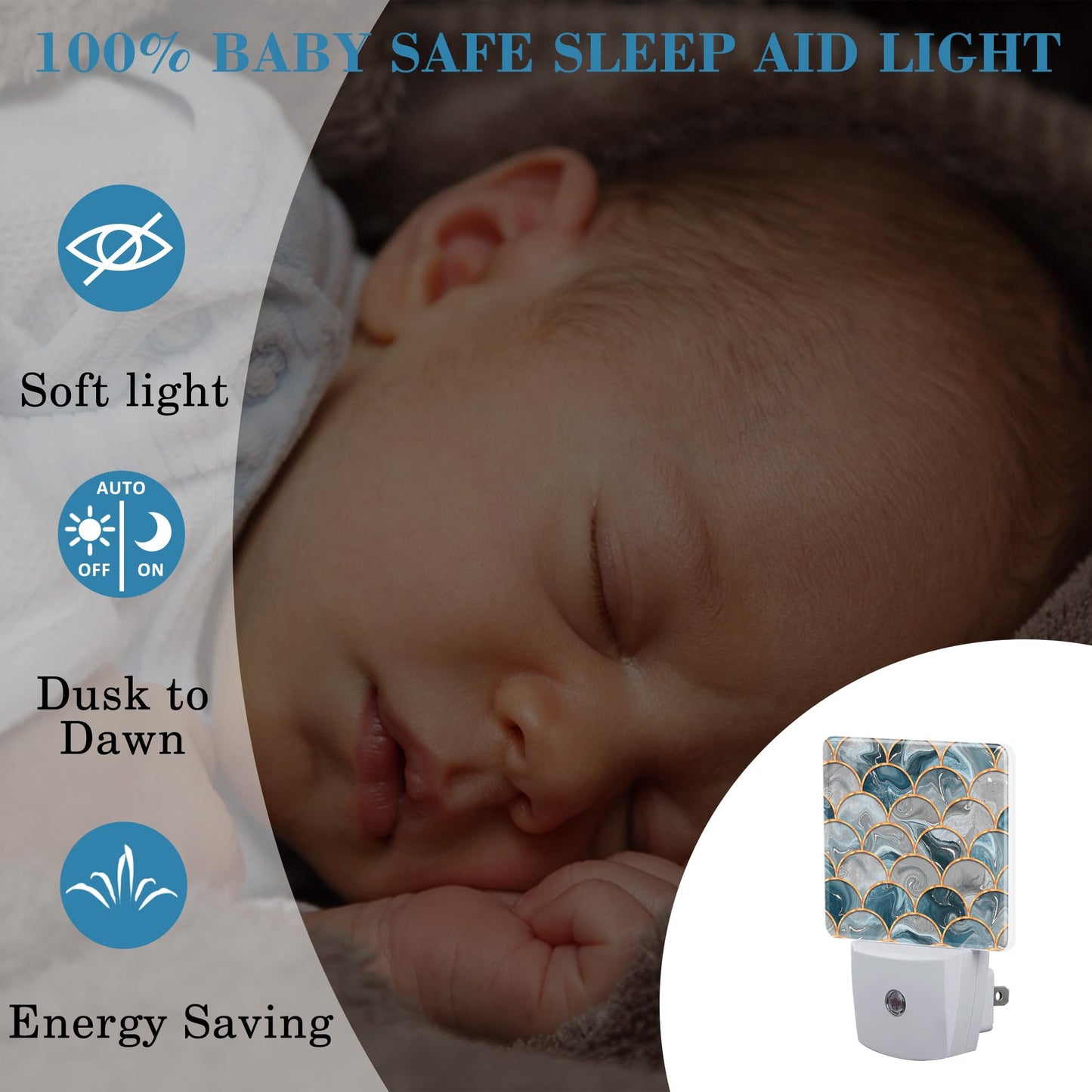 Uiaoiais Golden Fluid Marble Texture Night Light Plug into Wall with Dusk to Dawn Sensor Cute Nightlight for Kid Girls Boys Women Men Room Decor