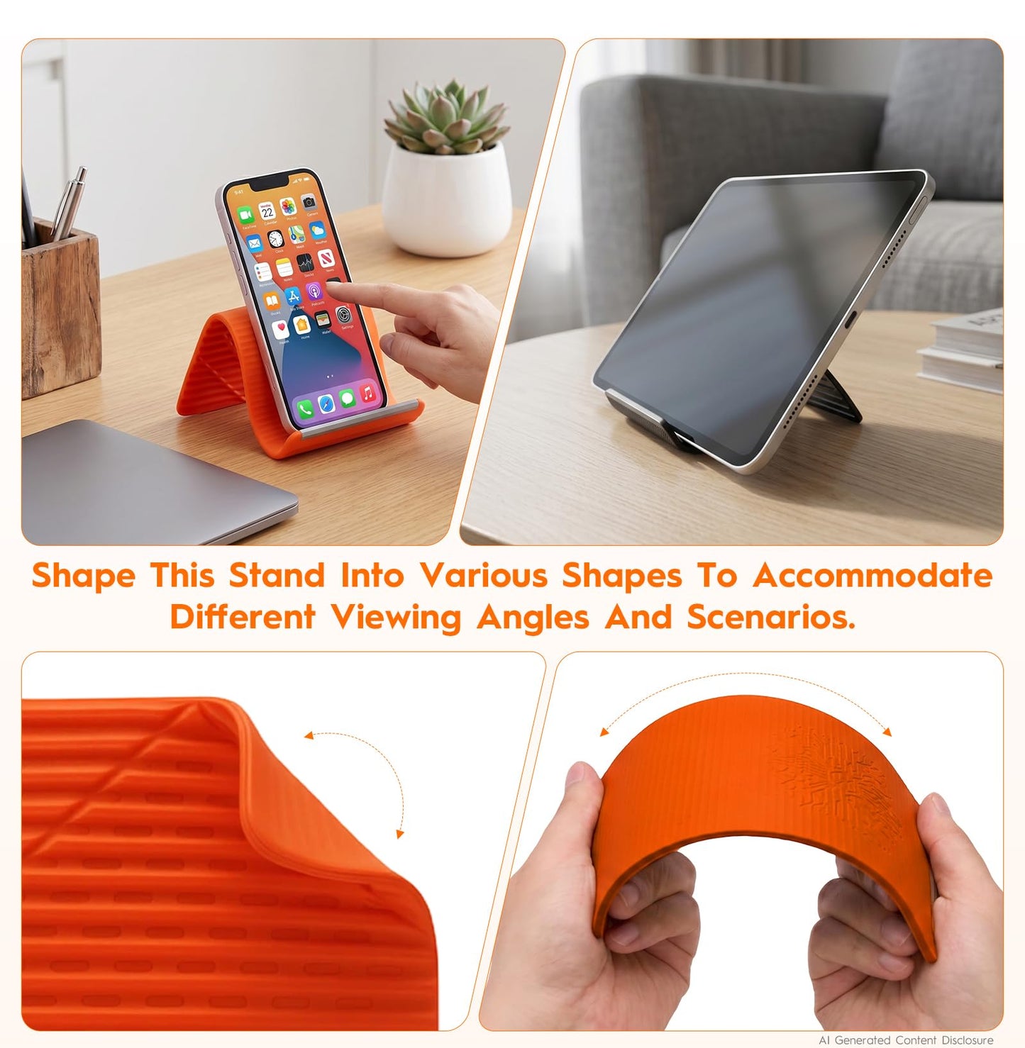 SINSETU 2 Pack Adjustable Foldable Silicone Phone Stand, Universal Bendable Cell Phone Tablet Holder, Portable Anti-Slip Desk Bed Phone Mount