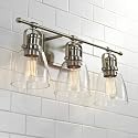 Possini Euro Design Kalen Modern Wall Light Brushed Nickel Silver Hardwired 23 1/2" 3-Light Fixture Clear Glass Shade for Bedroom Bedside Bathroom
