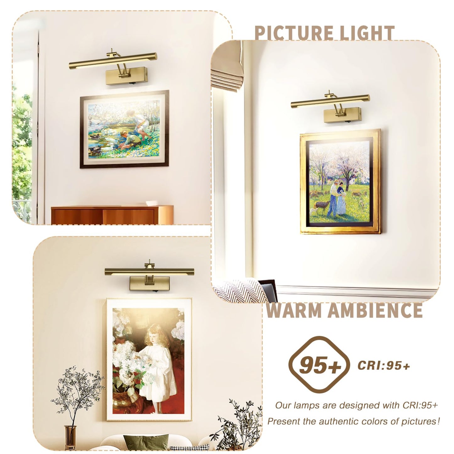 7Degobii Battery Operated Picture Light with Remote,Wireless Gallery Lights Brass 12in Rechargeable Display Light with Flexible Swing Arm,Dimmable