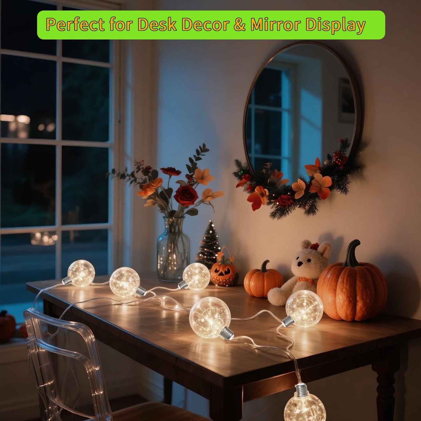 9 Pack Globe String Lights, 10.3FT LED String Lights Indoor, G100 Waterproof Decorative Christmas Lights Ball Bulbs, Built-in 15 LEDs, Warm White