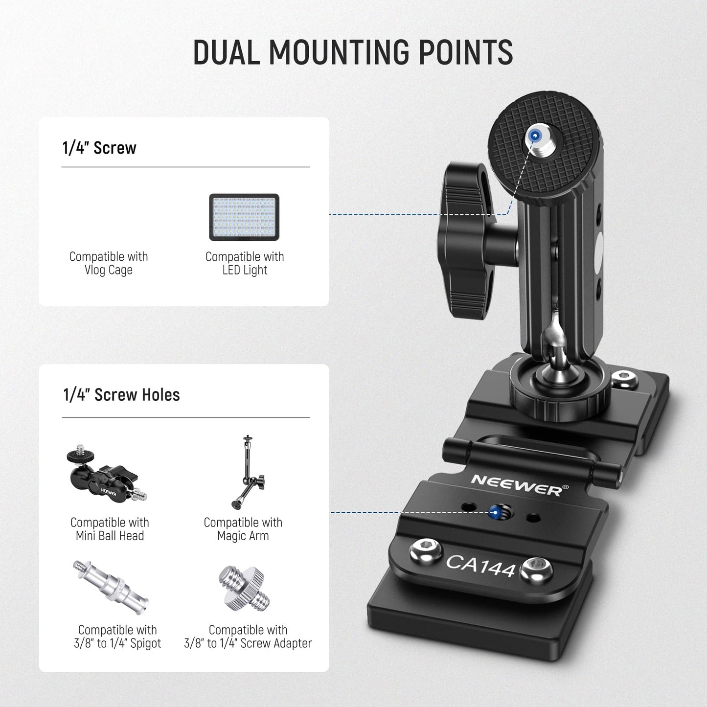 NEEWER Magnetic Fence Mount Compatible with Mevo Start Pocket Radar GoPro Insta360 DJI, Dual Mounting Kit Compatible with Gamechanger App for Baseball