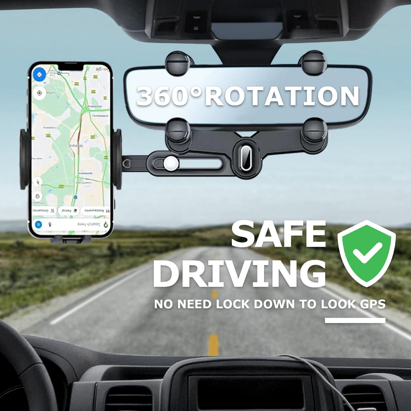 WUITIN Car Phone Mount, 360 Rotatable and Retractable, Anti-Shake Design, Compatible with Samsung, iPhone, Sony
