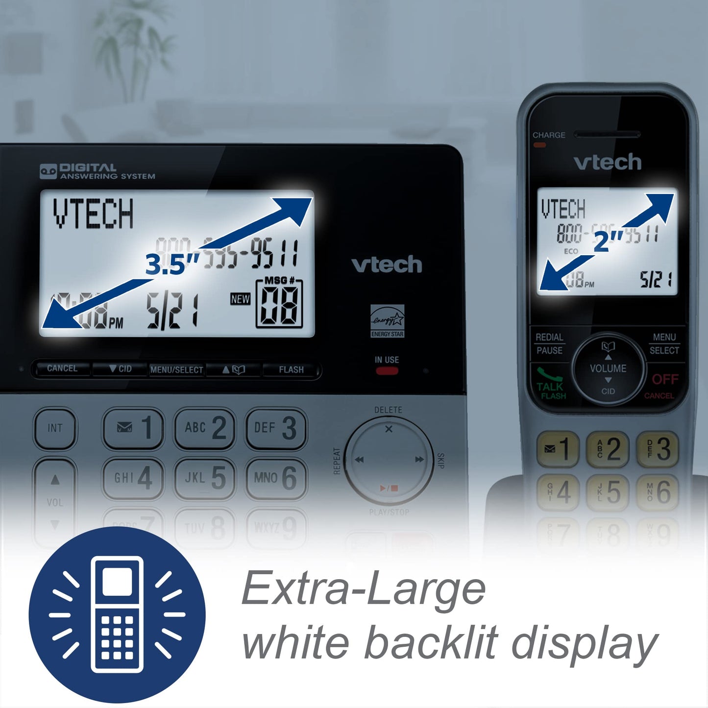 VTech VG208 DECT 6.0 Corded/Cordless Phone for Home with Answering Machine, Call Blocking, Caller ID, Large Backlit Display, Duplex Speakerphone