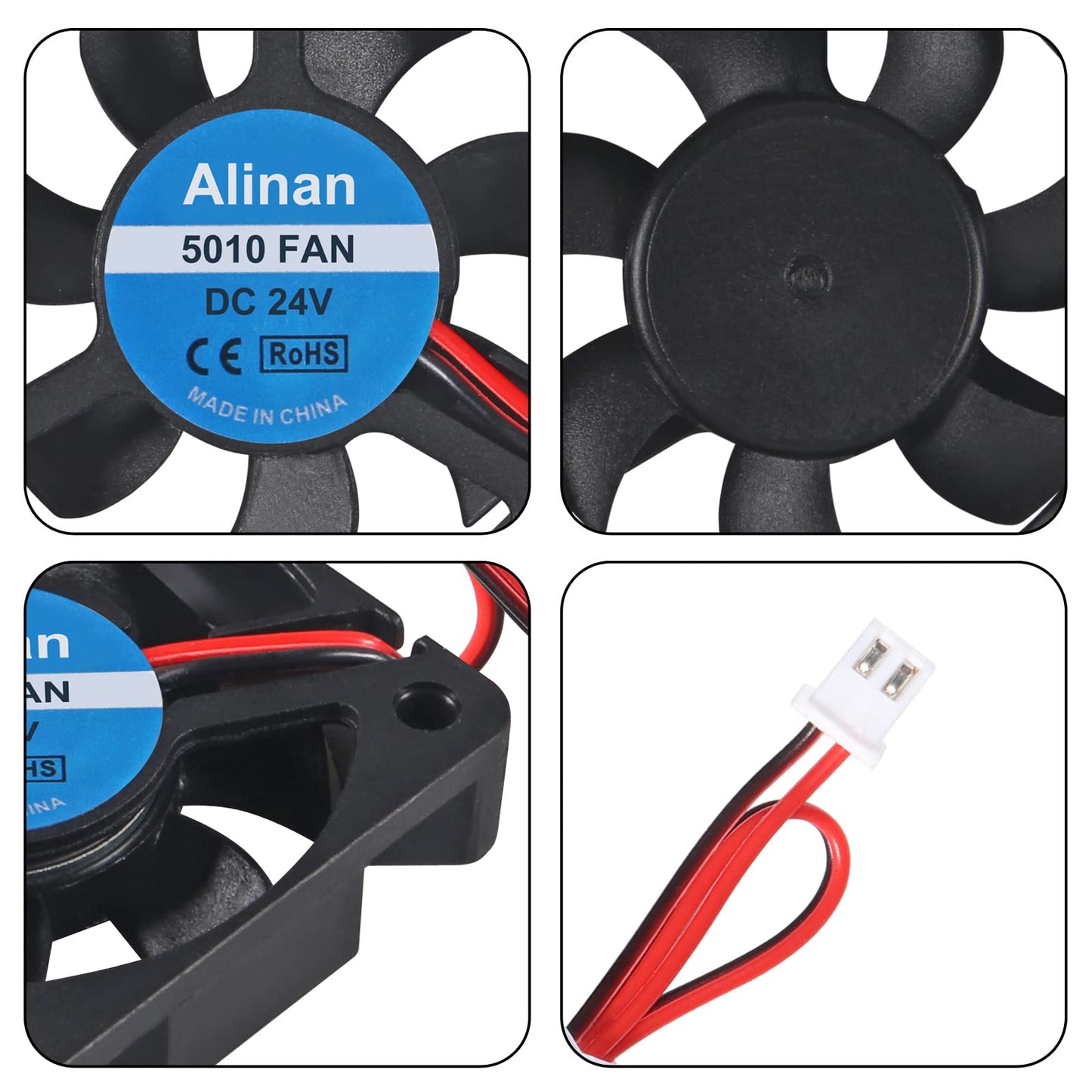 Alinan 6pcs 5010 24V Sleeve Bearing Silent Cooling Fan 50mm DC 24V 0.08A Quiet DC Brushless Cooling Fan for 3D Printer with 2Pin Wire