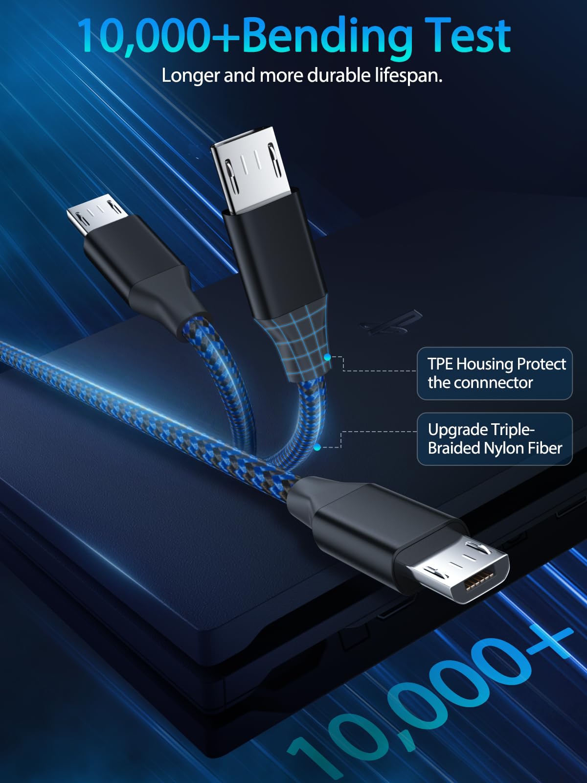 PS4 Charger Cable,PS4 Controller Charger Cord for Xbox One,PS 4 Pro Slim Game Console,Micro USB Cable to USB A Long Braided Data Charging Wire